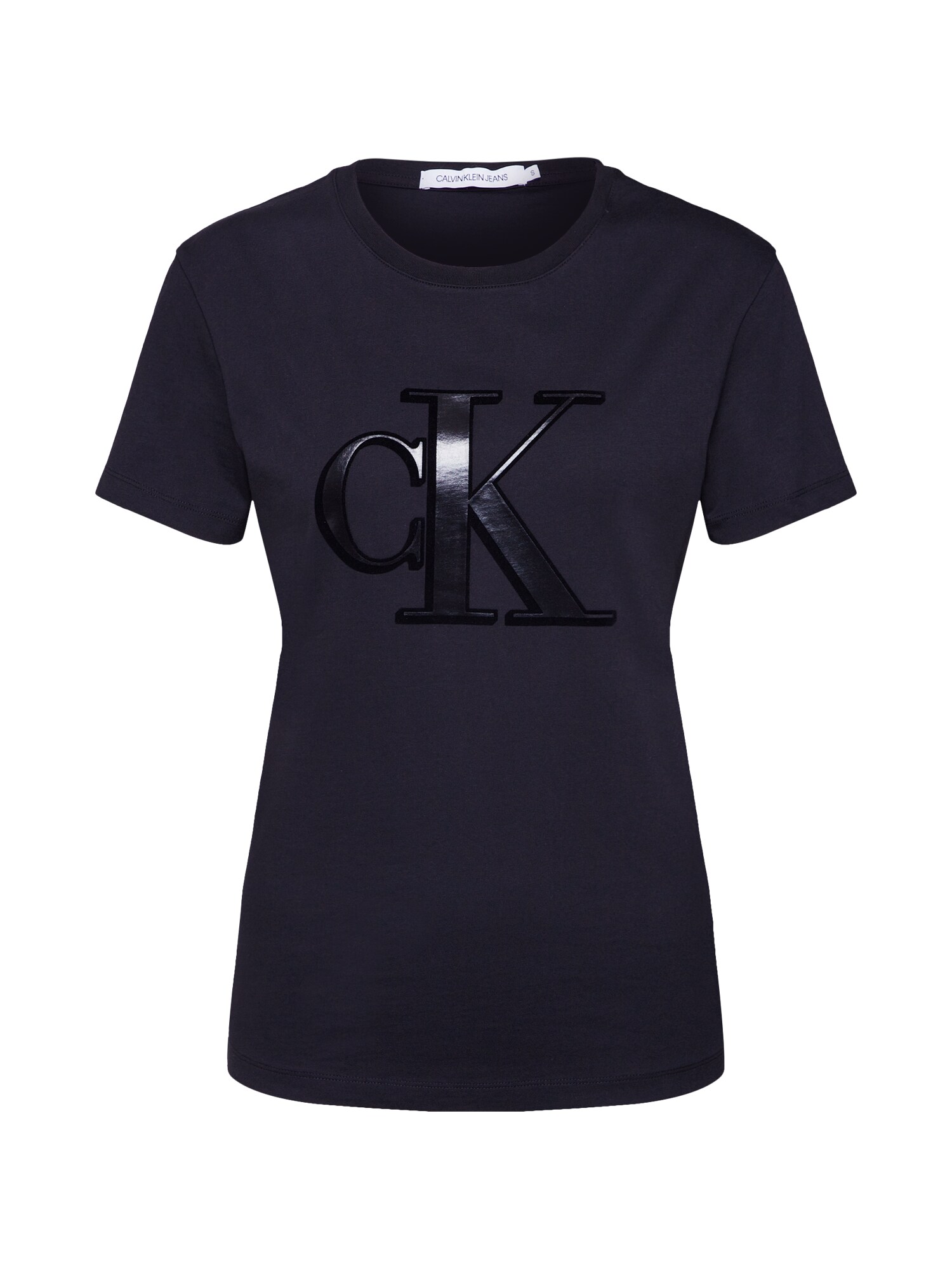 Calvin Klein Jeans Marškinėliai 'FLOCK MONOGRAM CK SLIM TEE'  juoda