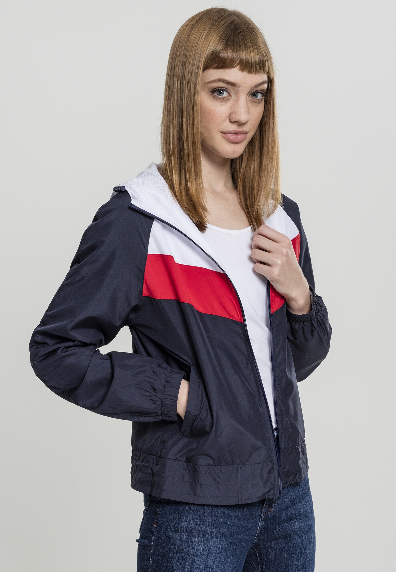 Urban Classics Prechodná bunda námornícka modrá / ohnivo červená / biela (obrázok 3)