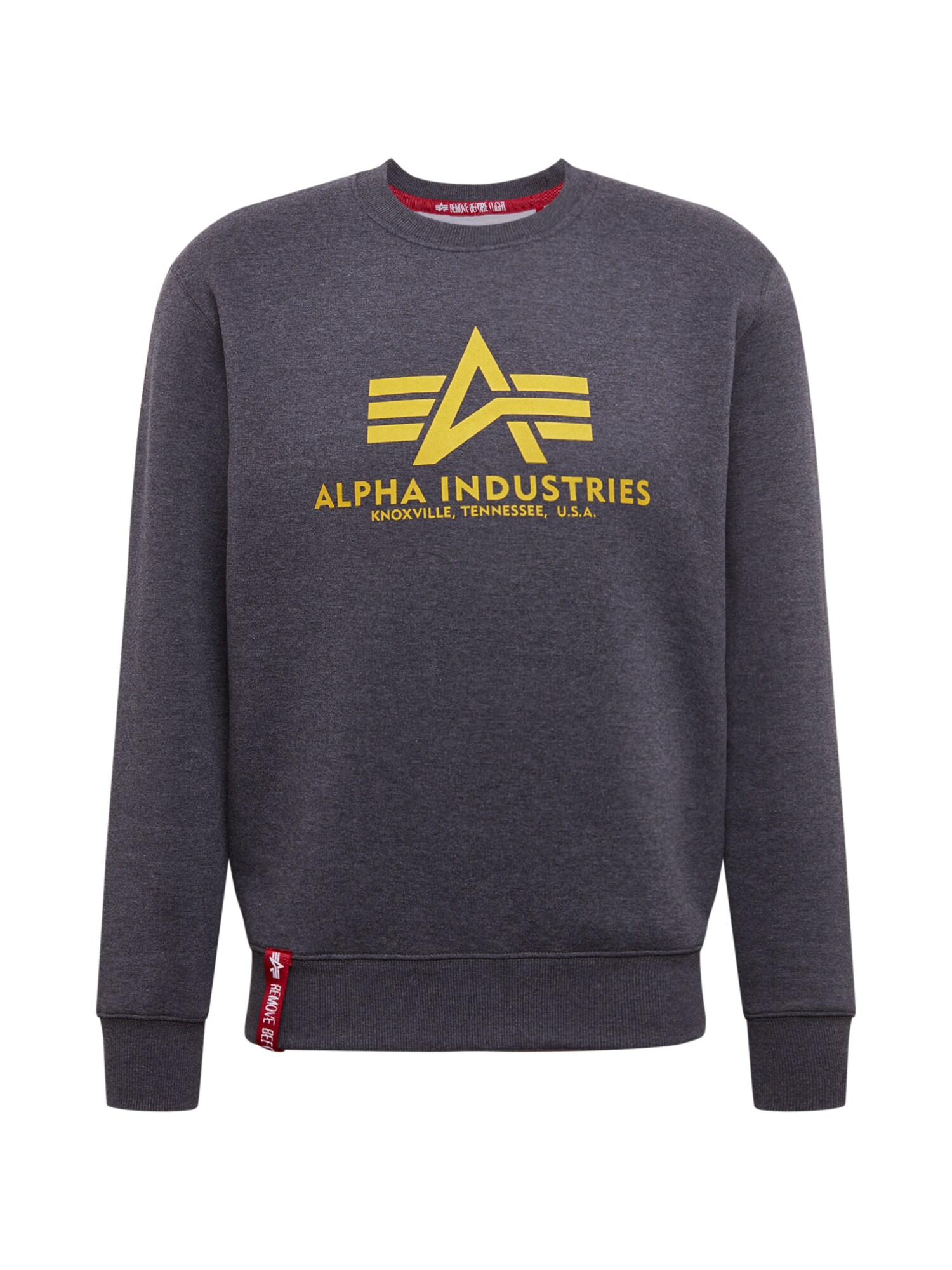 ALPHA INDUSTRIES Megztinis be užsegimo 'Basic'  pilka / geltona