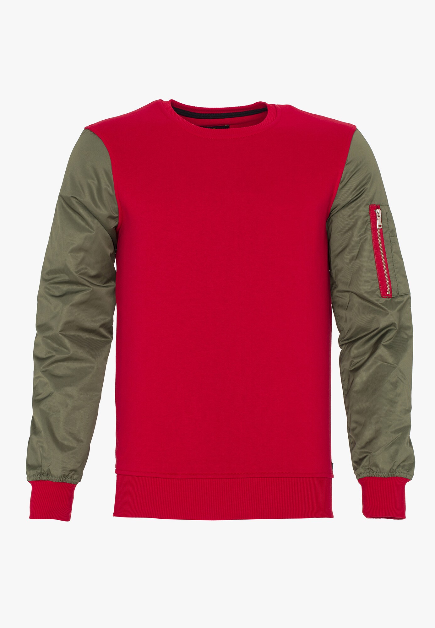 Plus Eighteen Heren Sweatshirt Kaki Rood plus eighteen kopen in de aanbieding