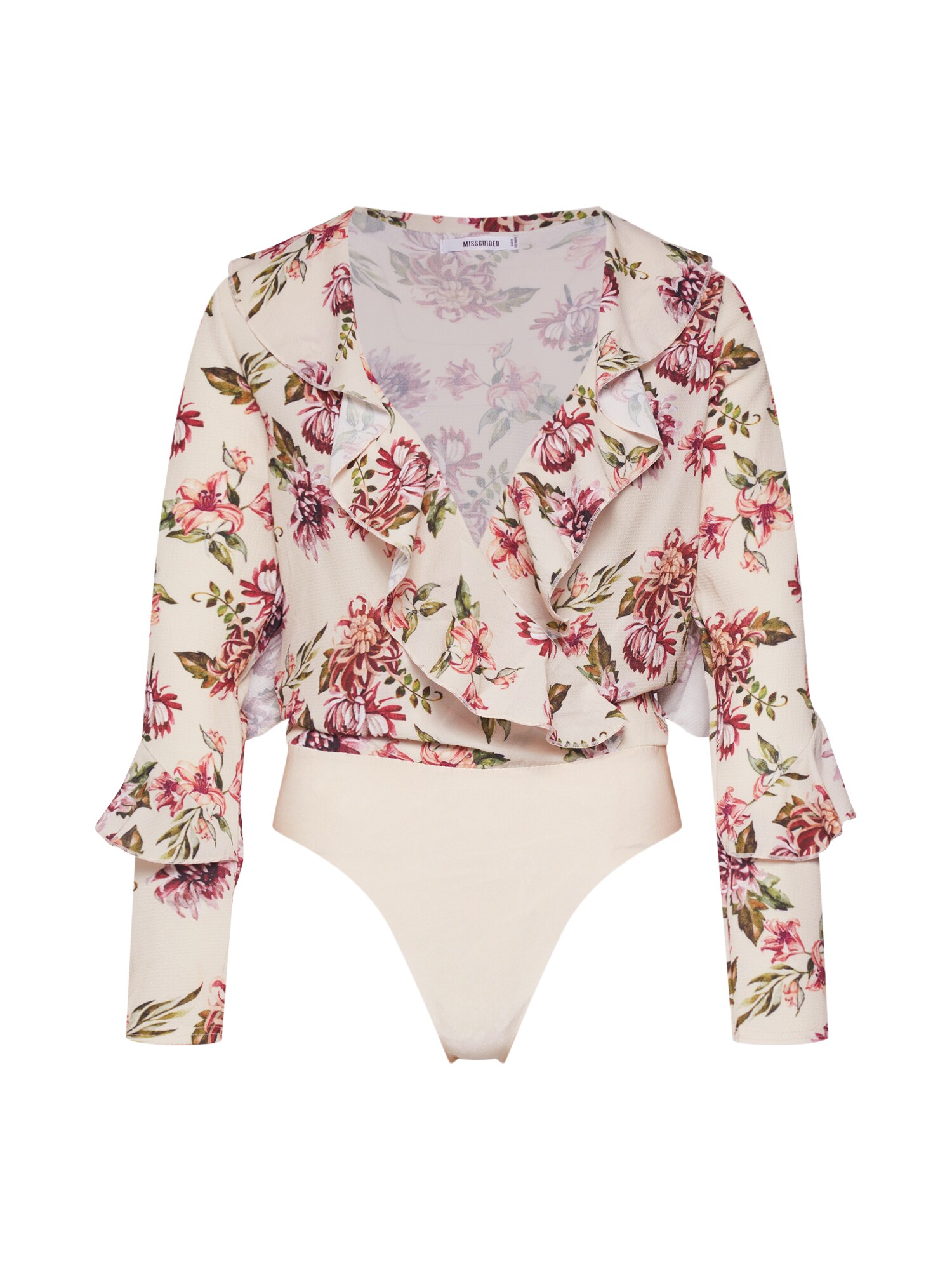 Missguided Palaidinė 'WRAP FRONT FRILL BODYSUIT'  kremo