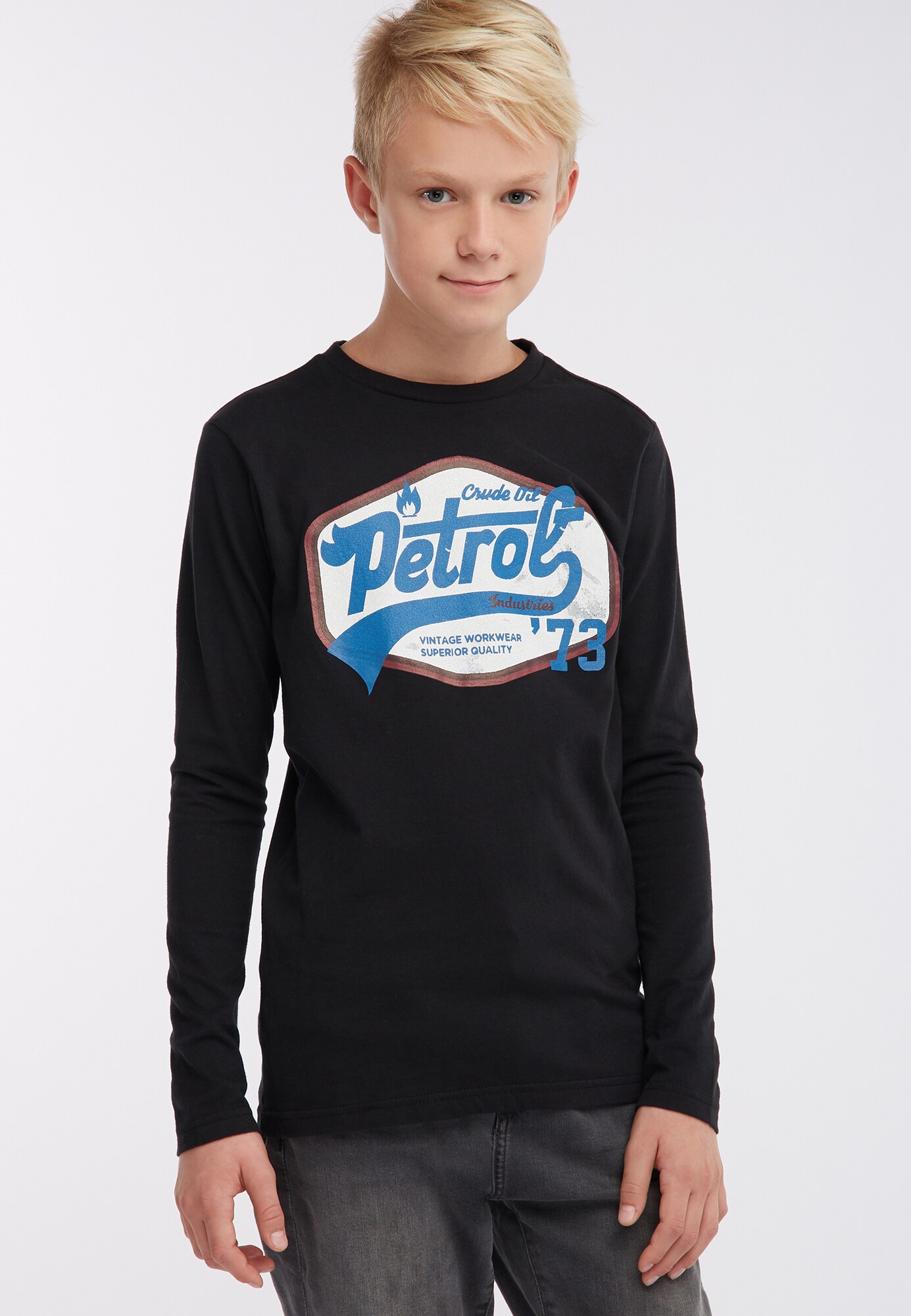 Petrol Industries Jongens Shirt Hemelsblauw Zwart Wit petrol industries kopen in de aanbieding