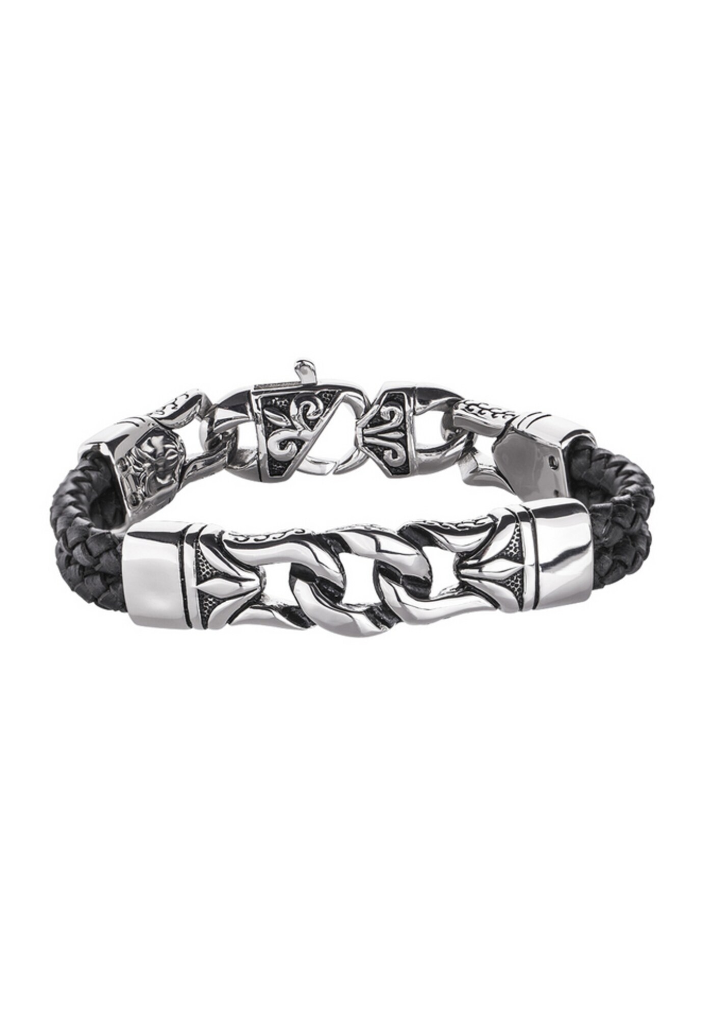 FIRETTI Armband aus Leder in mehrreihiger Optik mit Edelstahl schwarz / silber