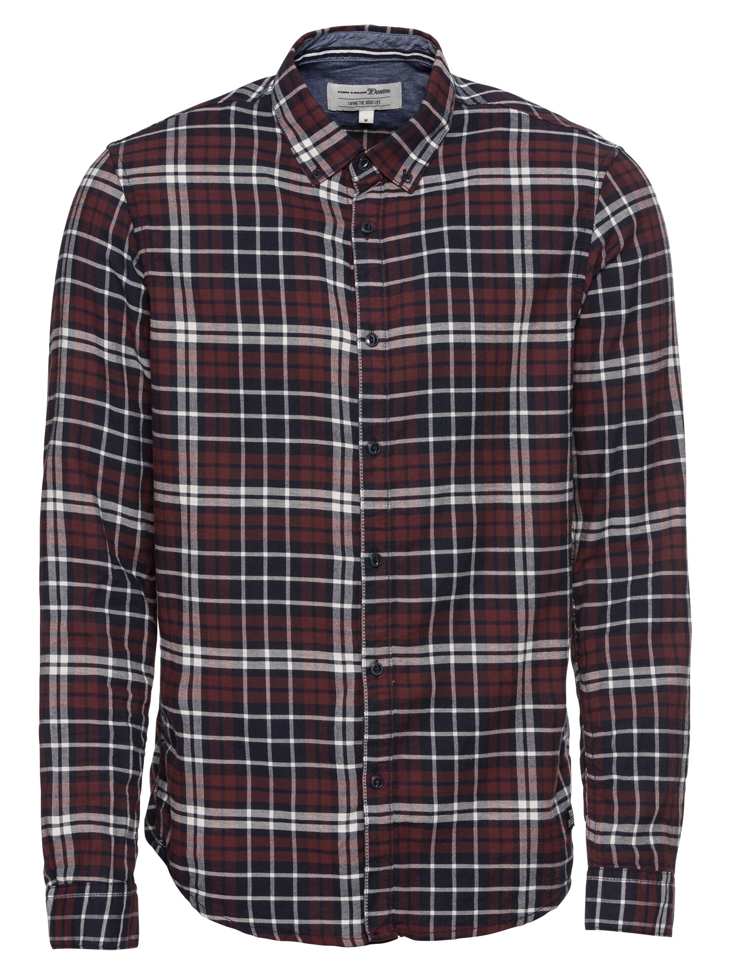 Tom Tailor Denim Heren Overhemd Blauw Wijnrood Wit tom tailor denim kopen in de aanbieding