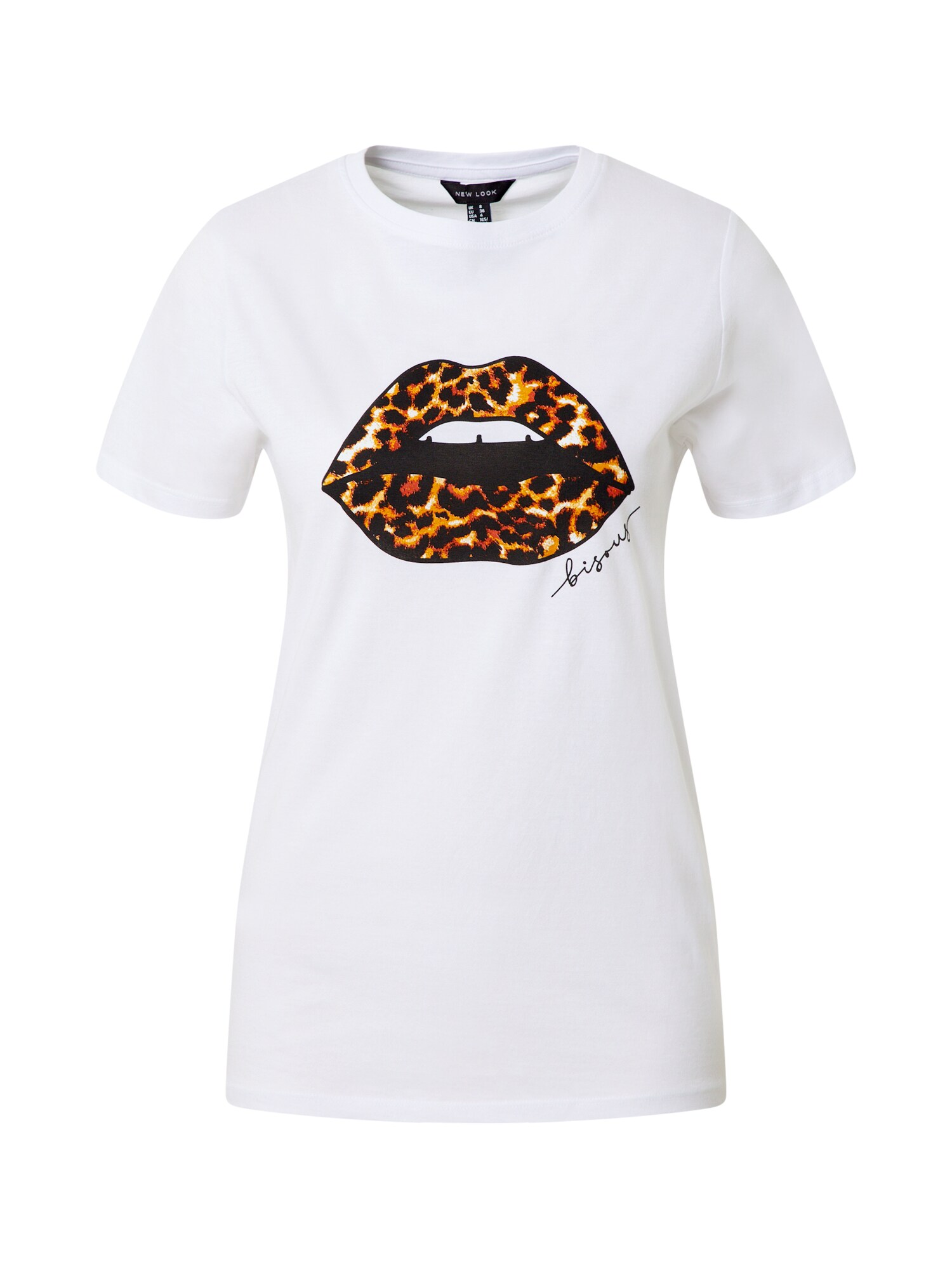 NEW LOOK Marškinėliai 'LEOPARD LIPS'  balta / juoda / šviesiai ruda