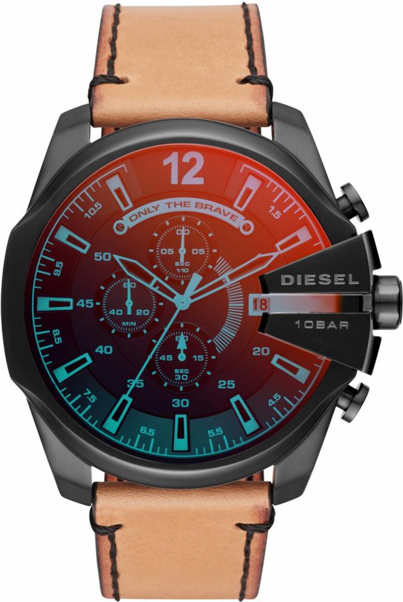 DIESEL Chronograph ''''MEGA CHIEF'''' blau / hellbraun / rot / schwarz
