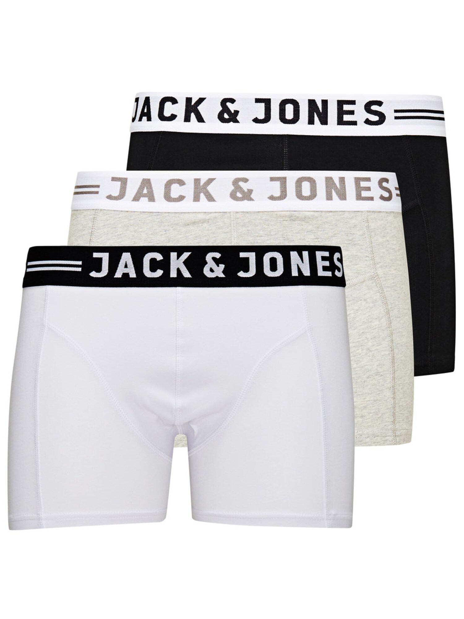 JACK & JONES Boxerky 'Sense'  sivá melírovaná / čierna / biela