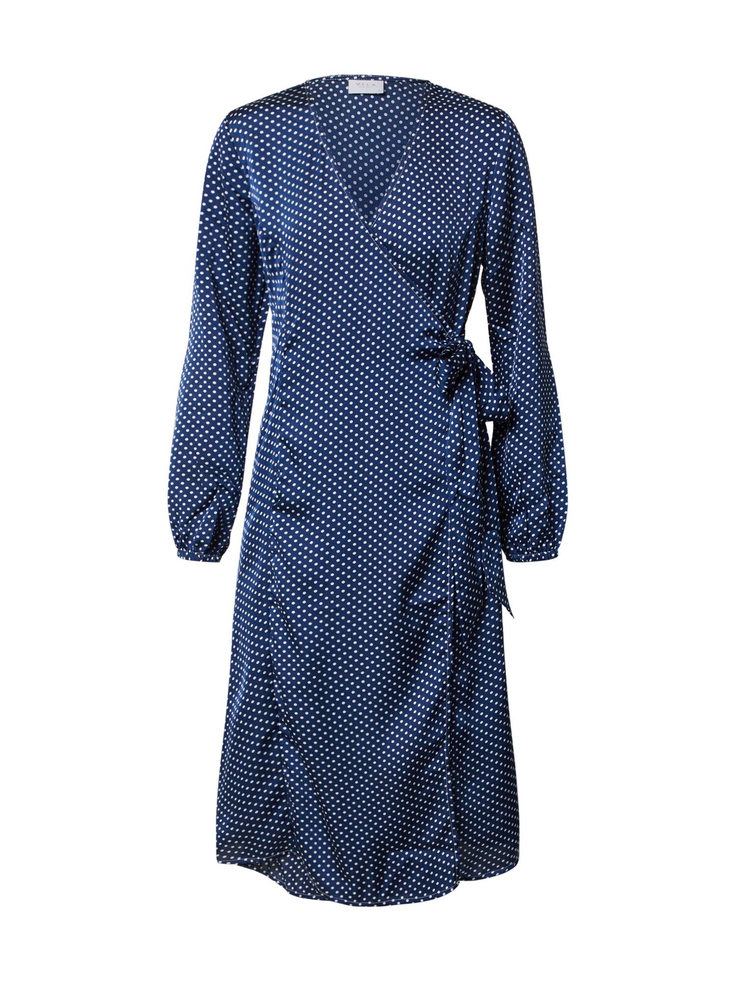 VILA Suknelė 'VIDOTTA L/S WRAP MIDI DRESS/KA'  balta / tamsiai mėlyna