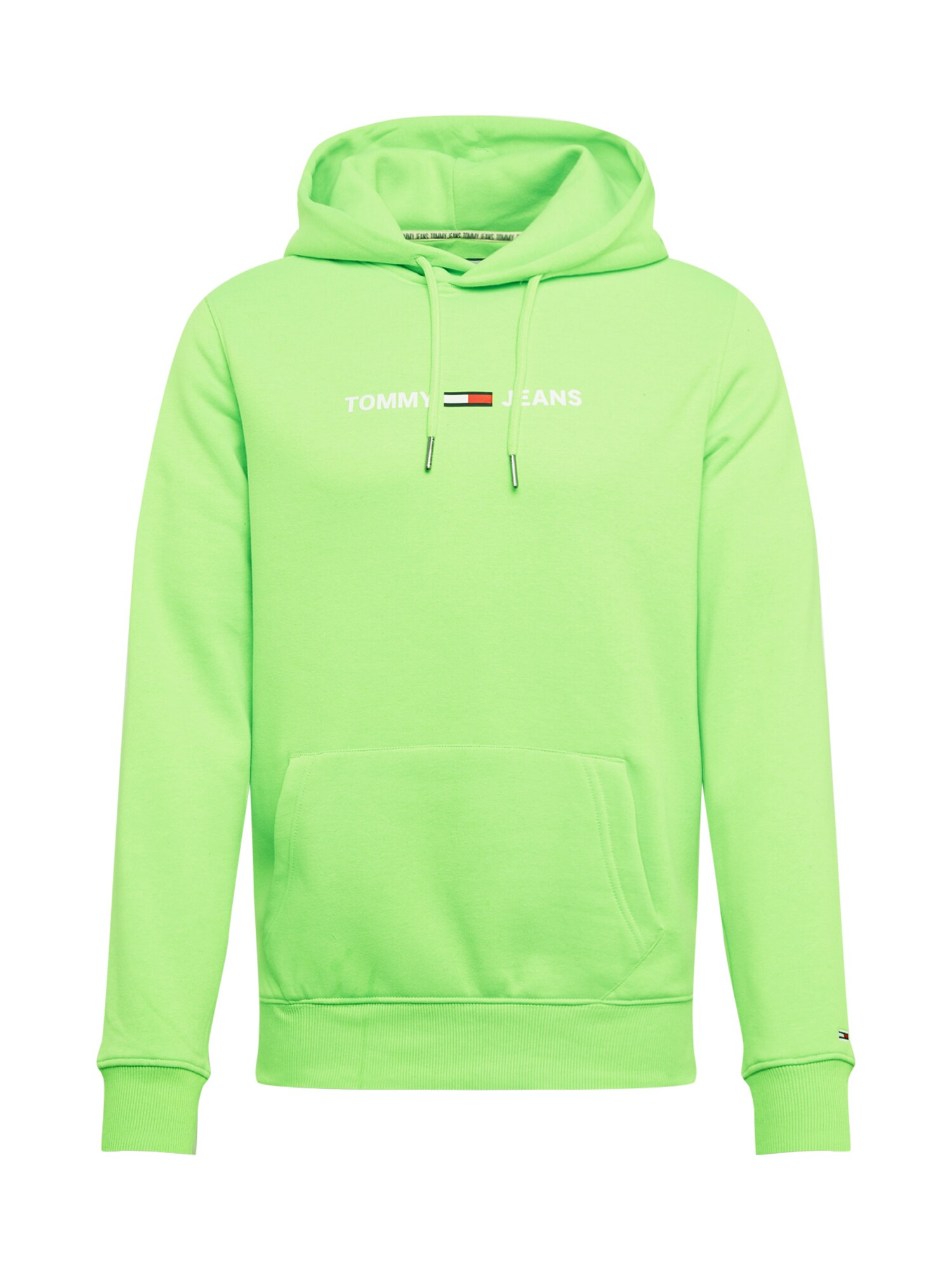 Tommy Jeans Megztinis be užsegimo 'NEON SMALL LOGO HOODIE'  balta / neoninė žalia