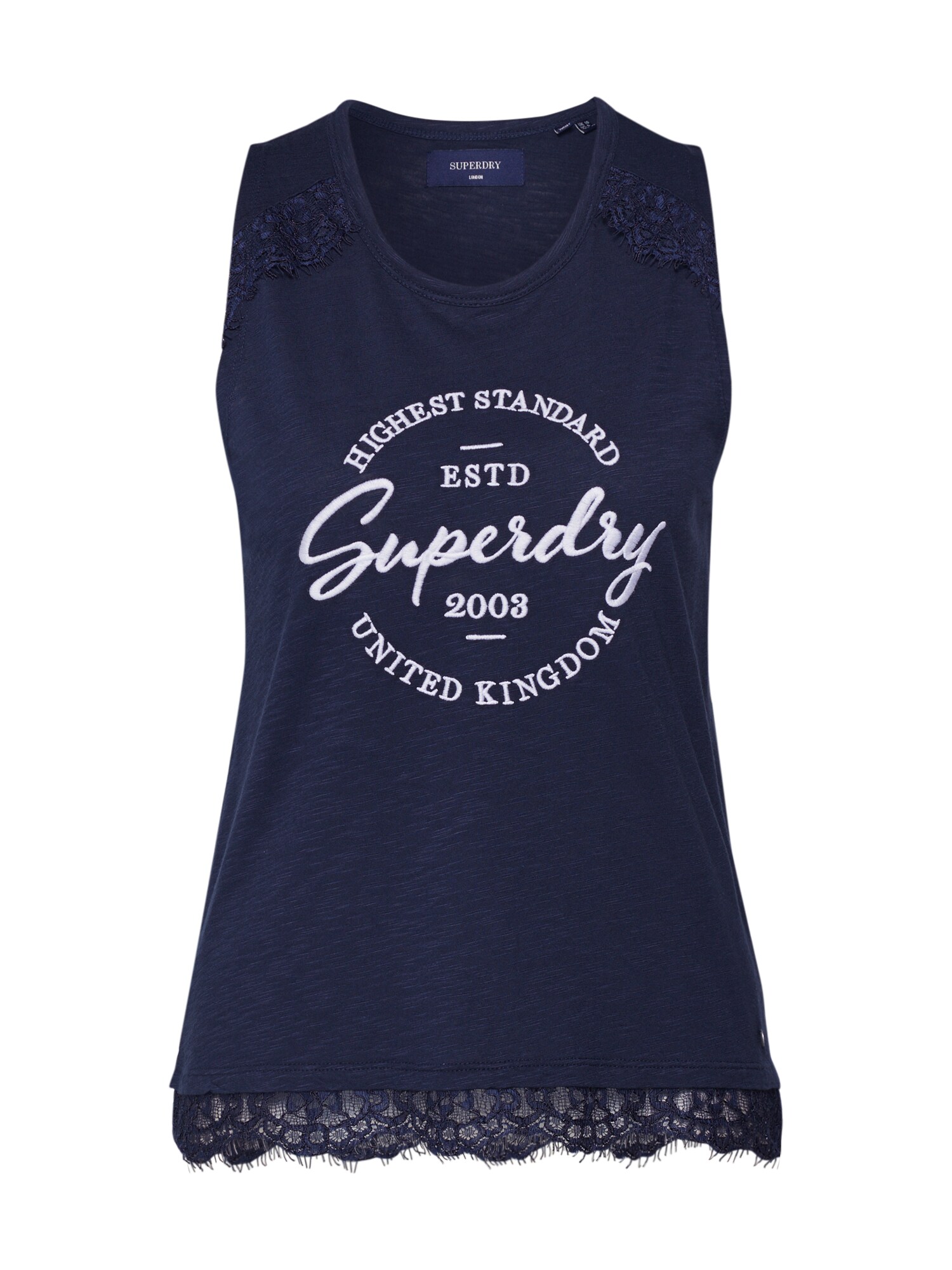 Superdry Palaidinė be rankovių 'Jessica'  balta / tamsiai mėlyna jūros spalva