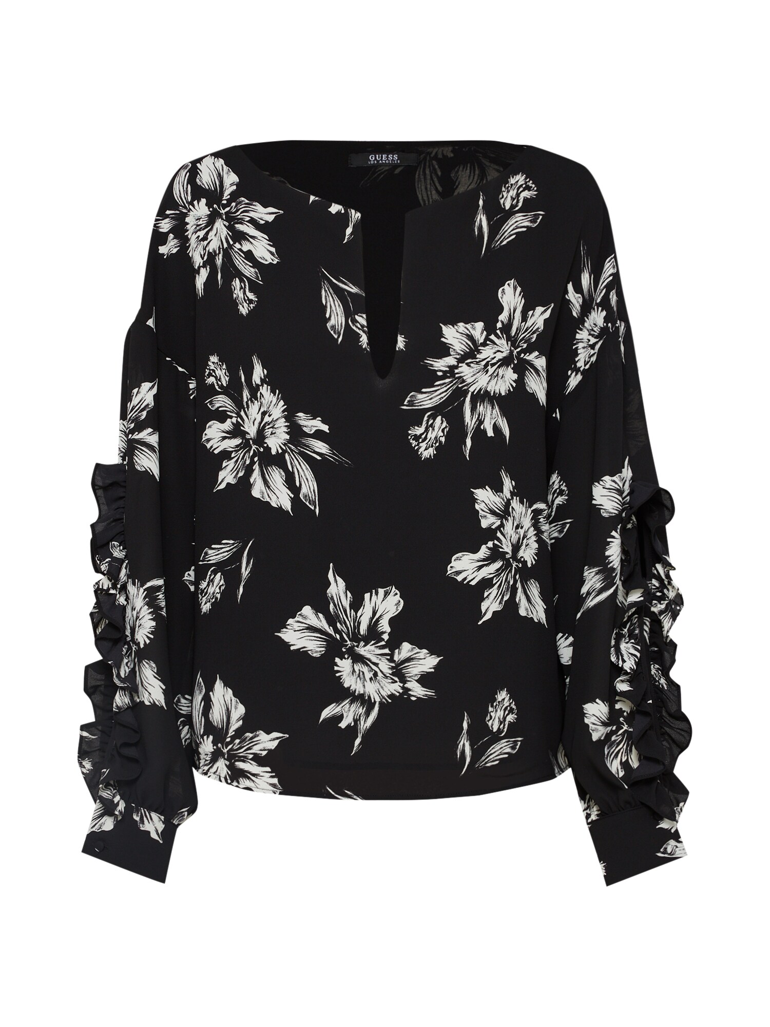 Guess Dames Blouse Ls Adolfina Top Zwart Wit guess kopen in de aanbieding