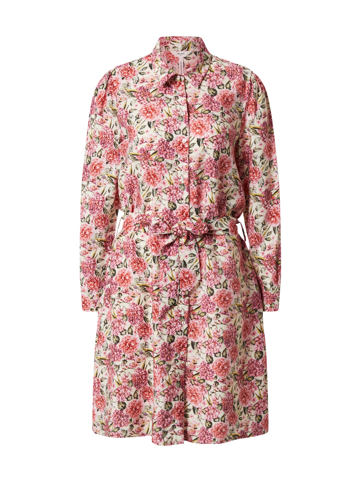 OBJECT Palaidinės tipo suknelė 'OBJTILLI ELENORA L/S SHIRT DRESS PB8'  raudona / balta / rožių spalva