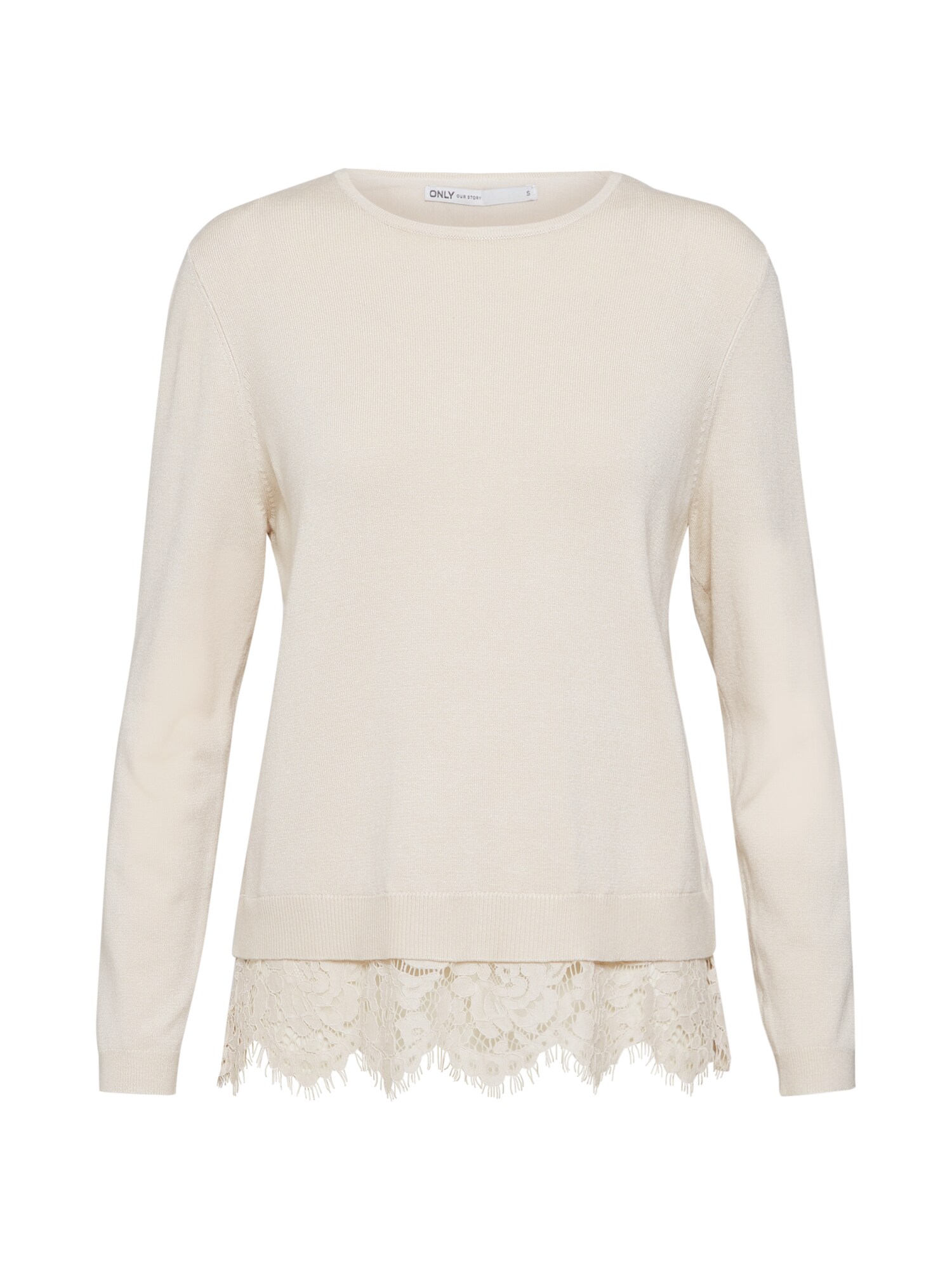 Only Dames Trui Onlcilla Ls Lace Mix Pullover Knt Stone Grey Wit only kopen in de aanbieding