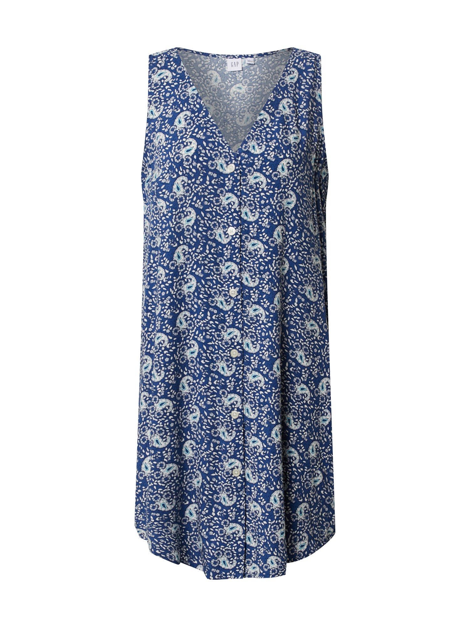GAP Suknelė 'V-SL BTN SHFT DRESS'  balta / mėlyna dūmų spalva / šviesiai mėlyna