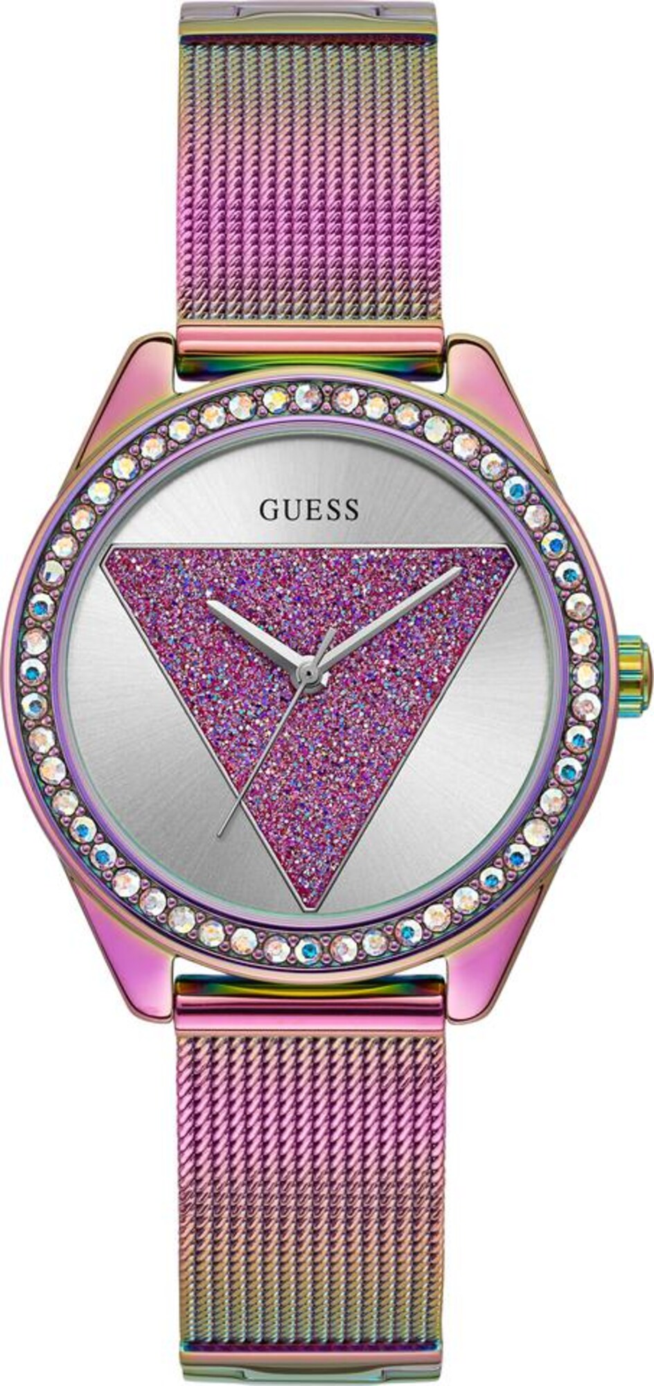 GUESS Analoginis (įprastinio dizaino) laikrodis 'TRI'  rožinio aukso spalva / balta / šviesiai violetinė / rausvai violetinė spalva