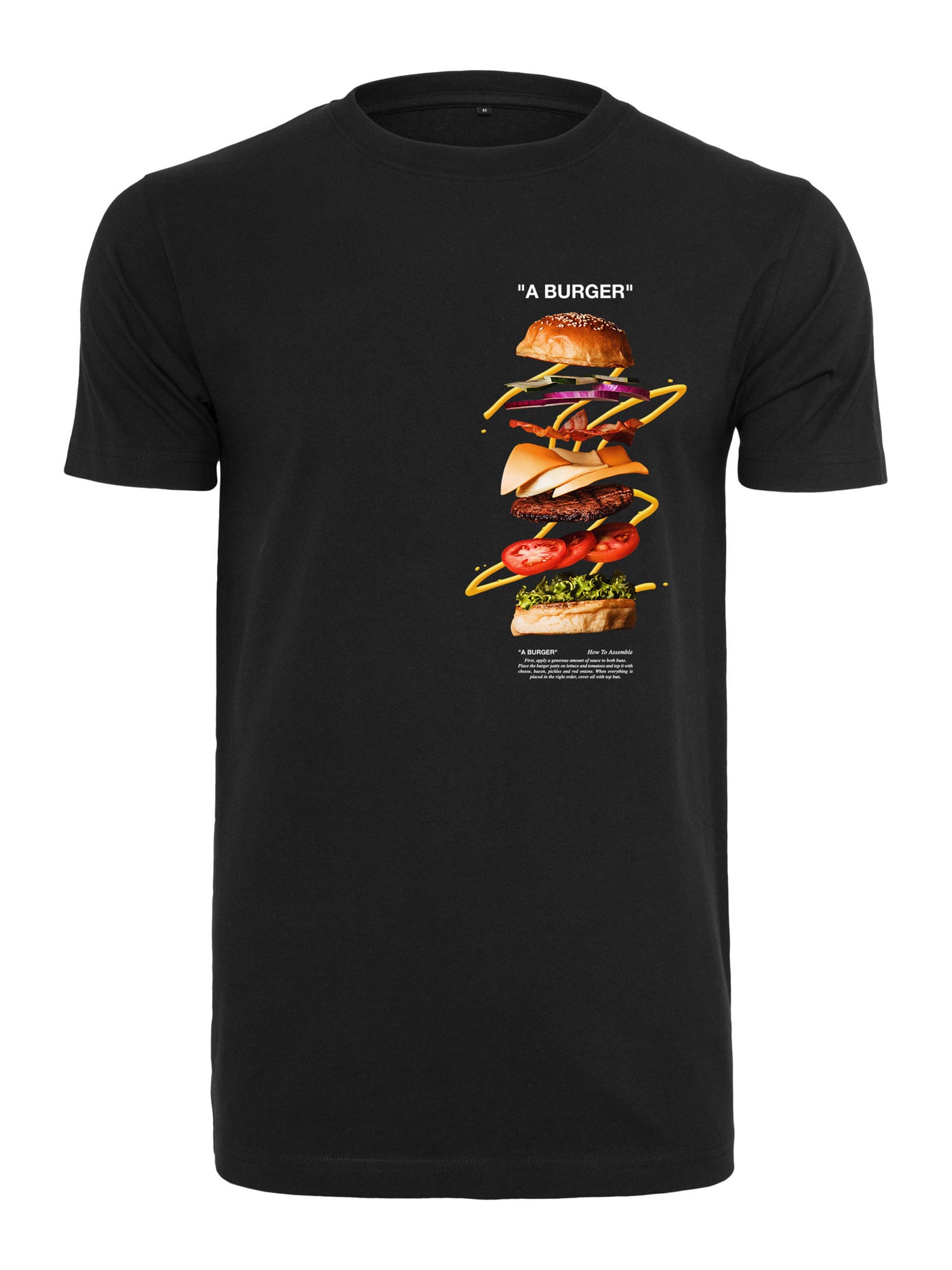 Mister Tee Marškinėliai 'A Burger' juoda / gelsvai pilka spalva / šviesiai žalia / tamsiai ruda / garstyčių spalva