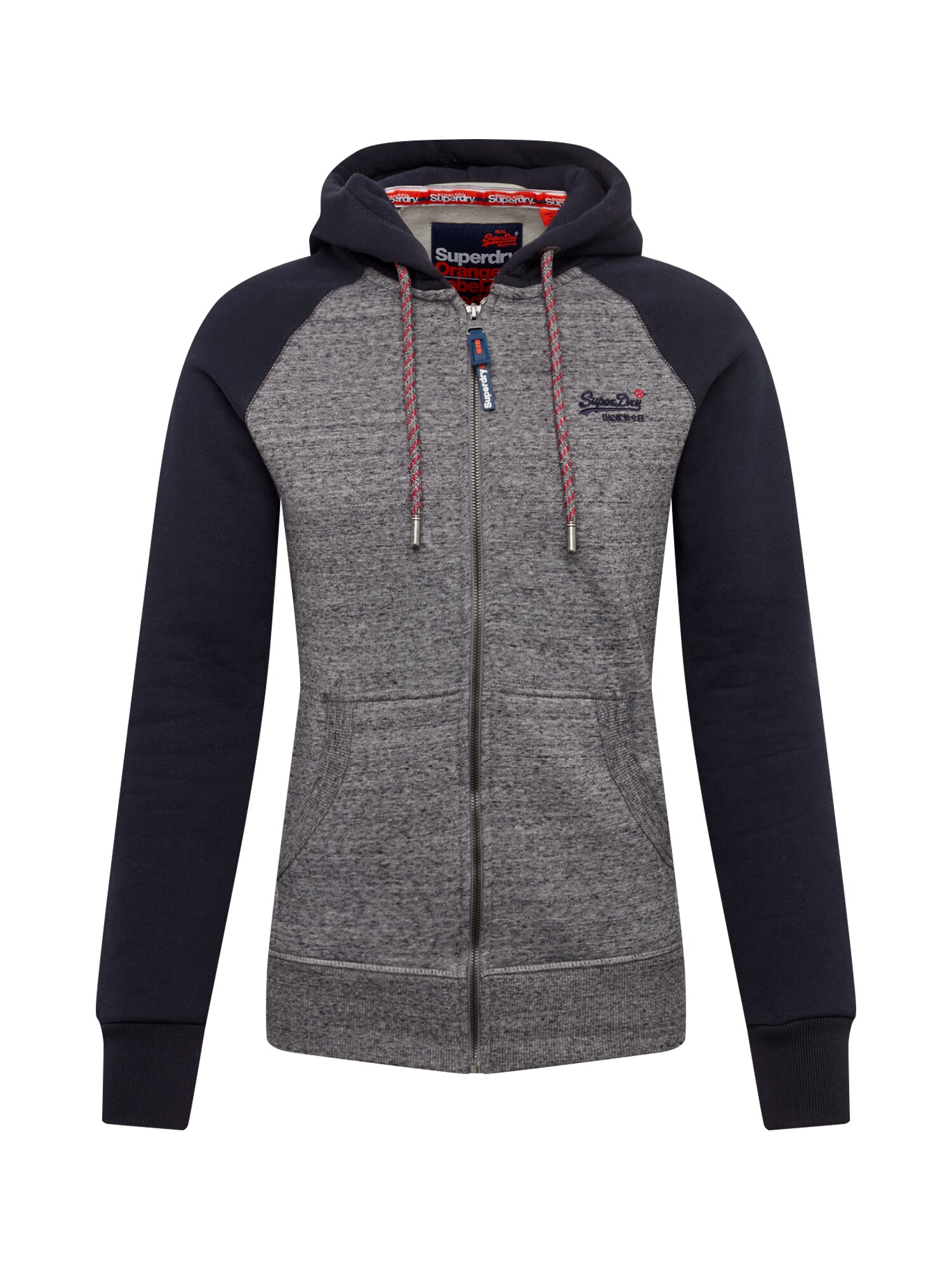 Superdry Heren Sweatvest Orange Label Raglan Zip Hood Grijs Zwart superdry kopen in de aanbieding