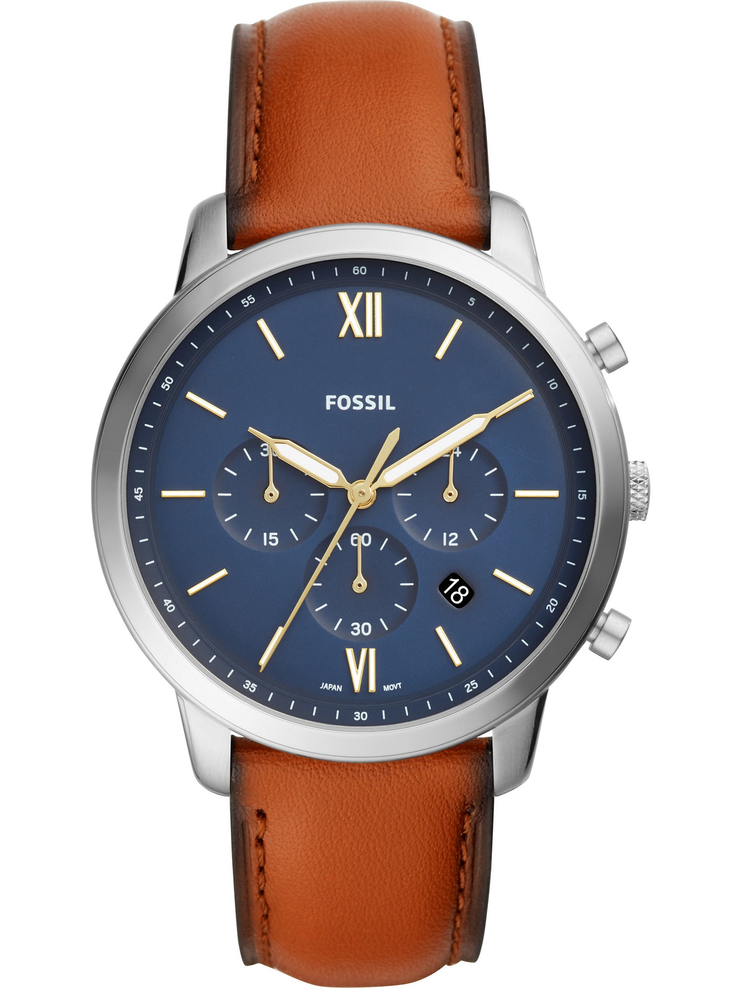 FOSSIL Ceas analogic FS5453  albastru / maro coniac / argintiu