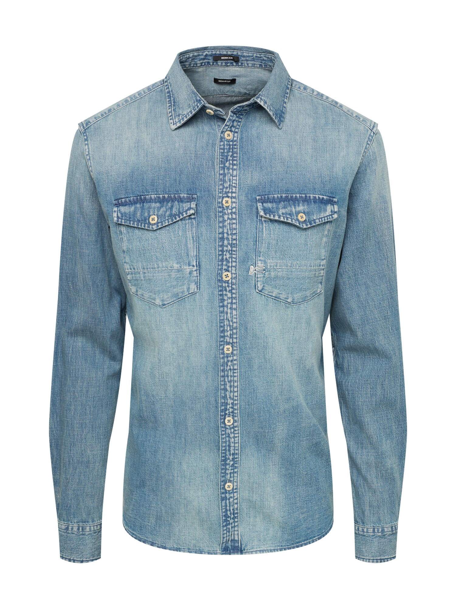 Denham Heren Overhemd Blauw Denim denham kopen in de aanbieding