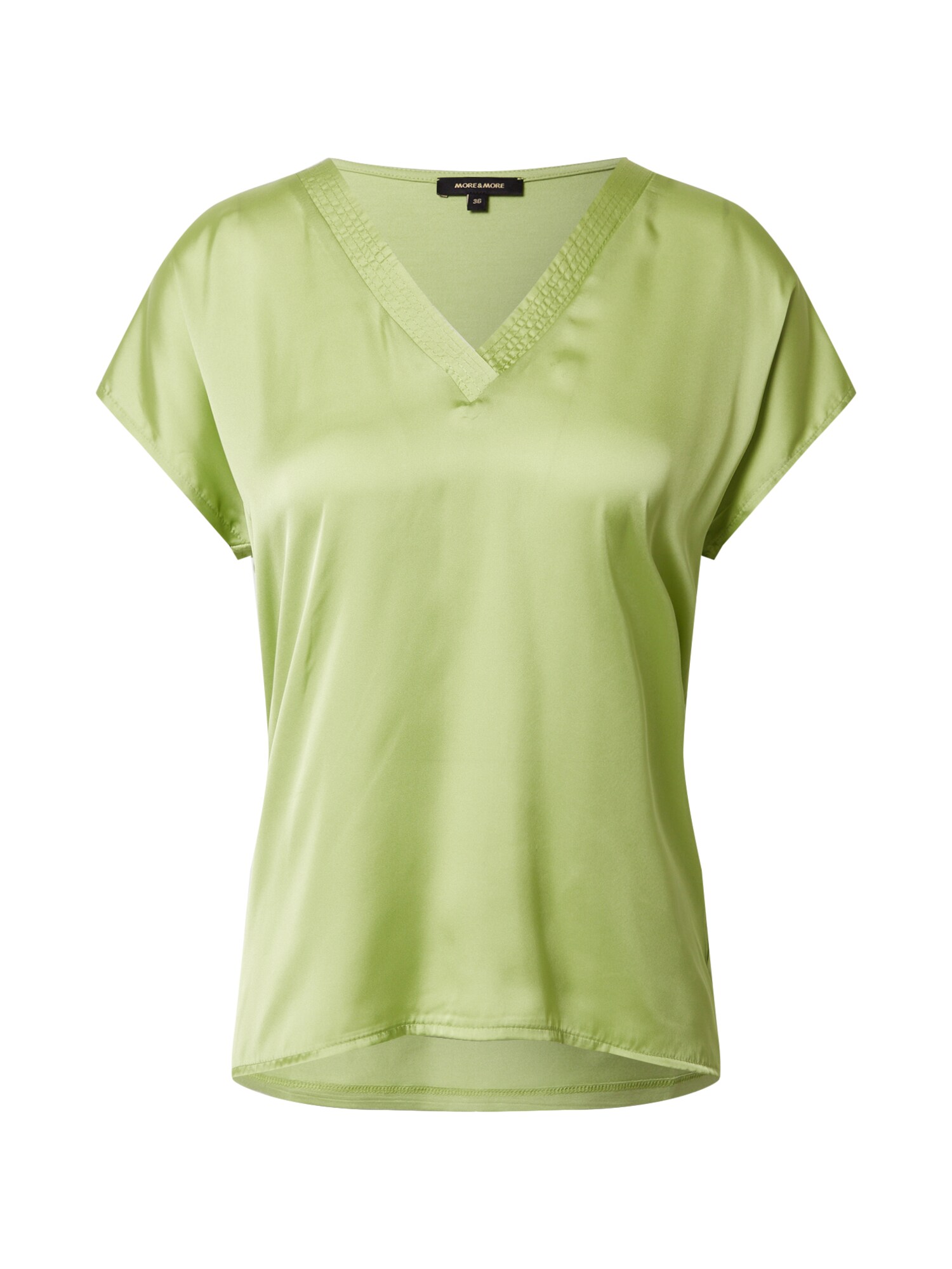 MORE & MORE Marškinėliai 'Shirt with Satinfront and V-Neck'  šviesiai žalia