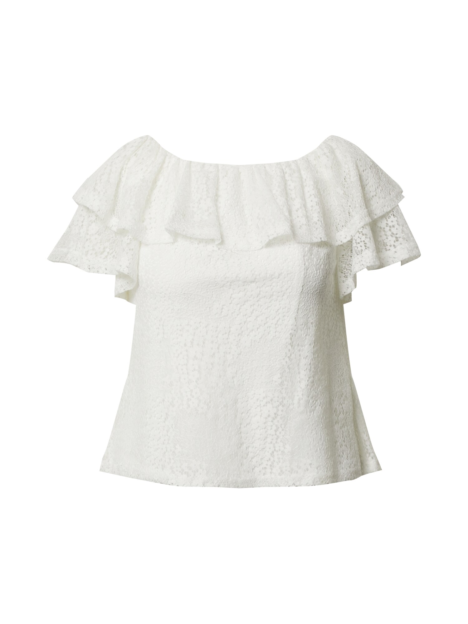 Dorothy Perkins Marškinėliai 'Ivory lace ruffle bardot top'  balta