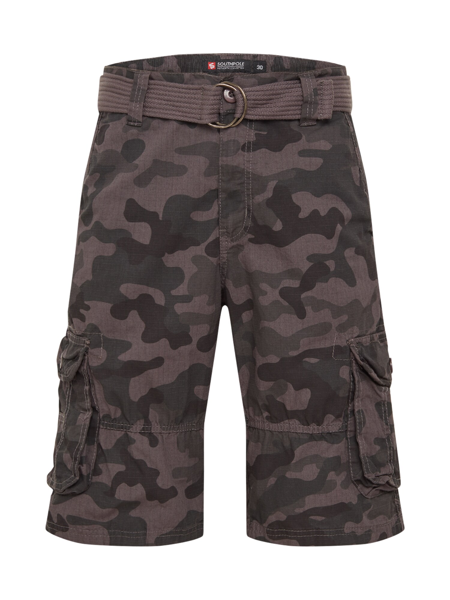 SOUTHPOLE Kelnės 'Belted Camo Ripstop'  pilka / juoda