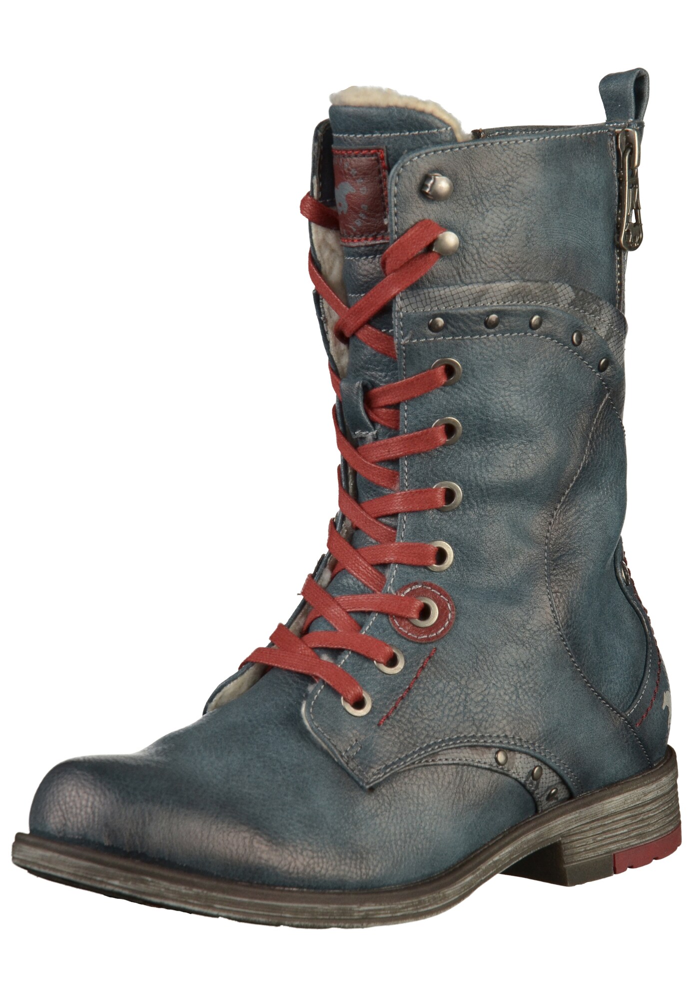 Mustang Dames Veterlaarzen Donkerblauw Wijnrood mustang kopen in de aanbieding