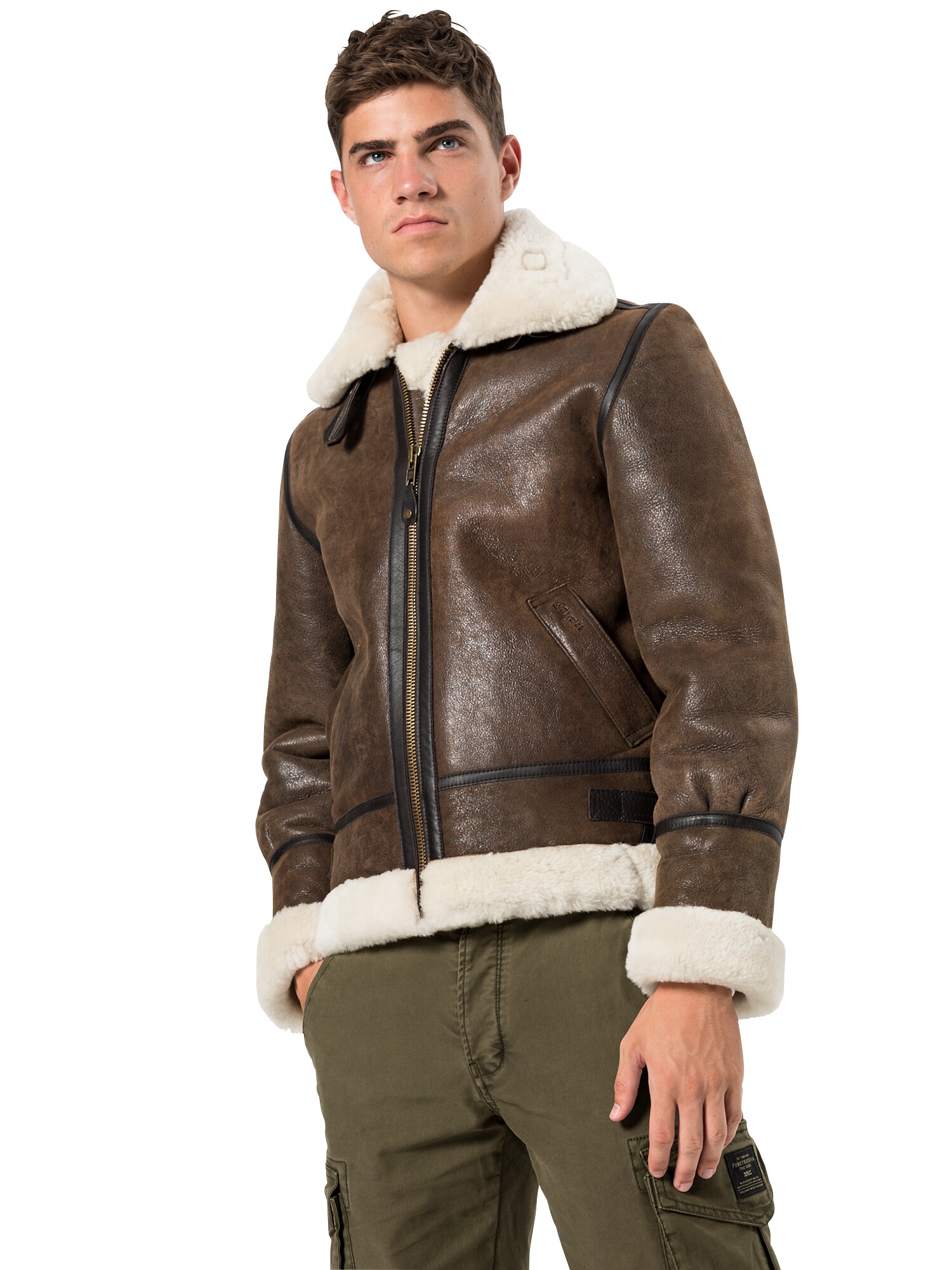 Schott NYC Chaqueta de entretiempo 'LC1259'  crema / marrón – imagen 3