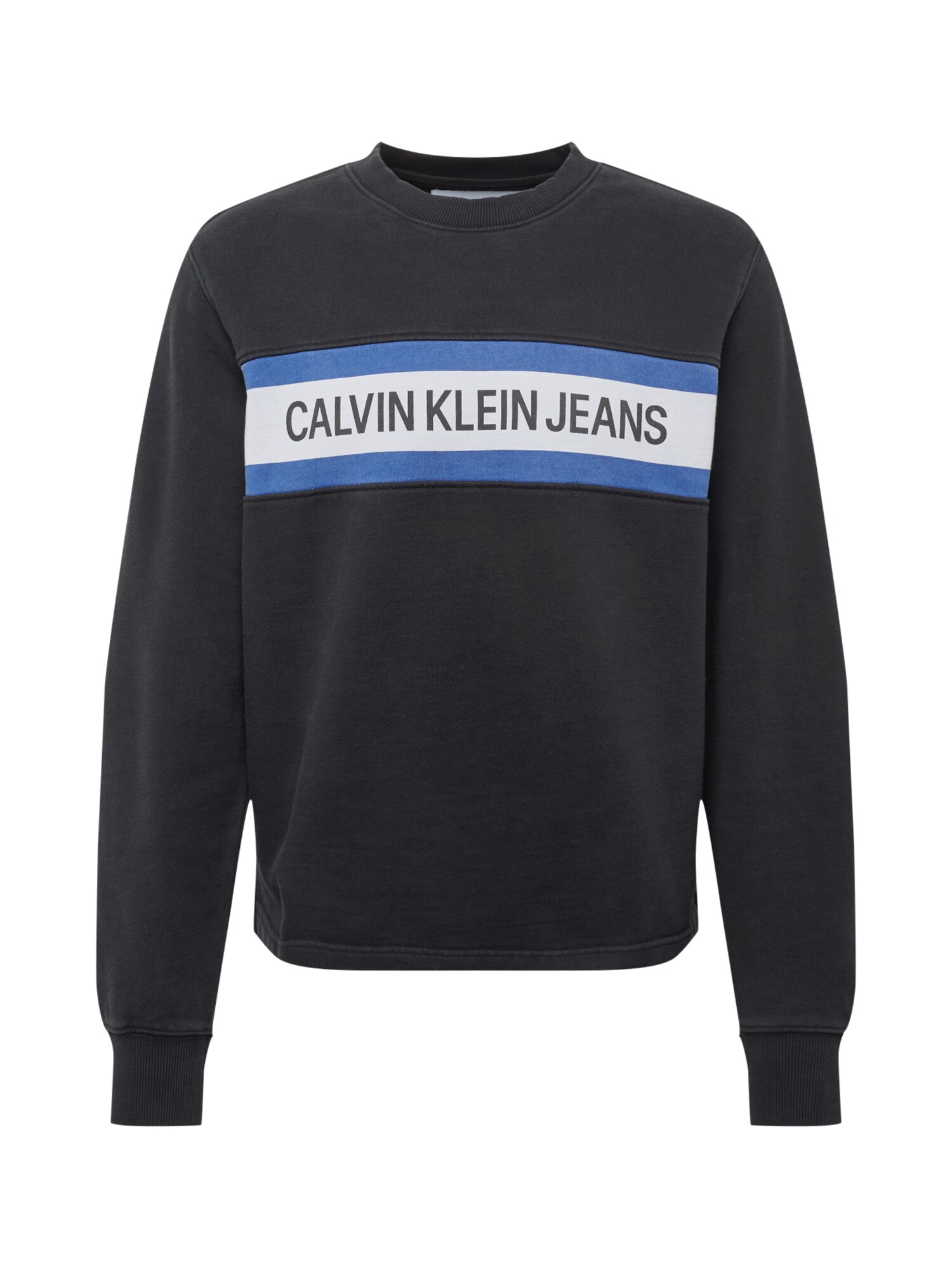 Calvin Klein Jeans Heren Sweatshirt Instit Front Stripe Cn Blauw Zwart Wit calvin klein jeans kopen in de aanbieding