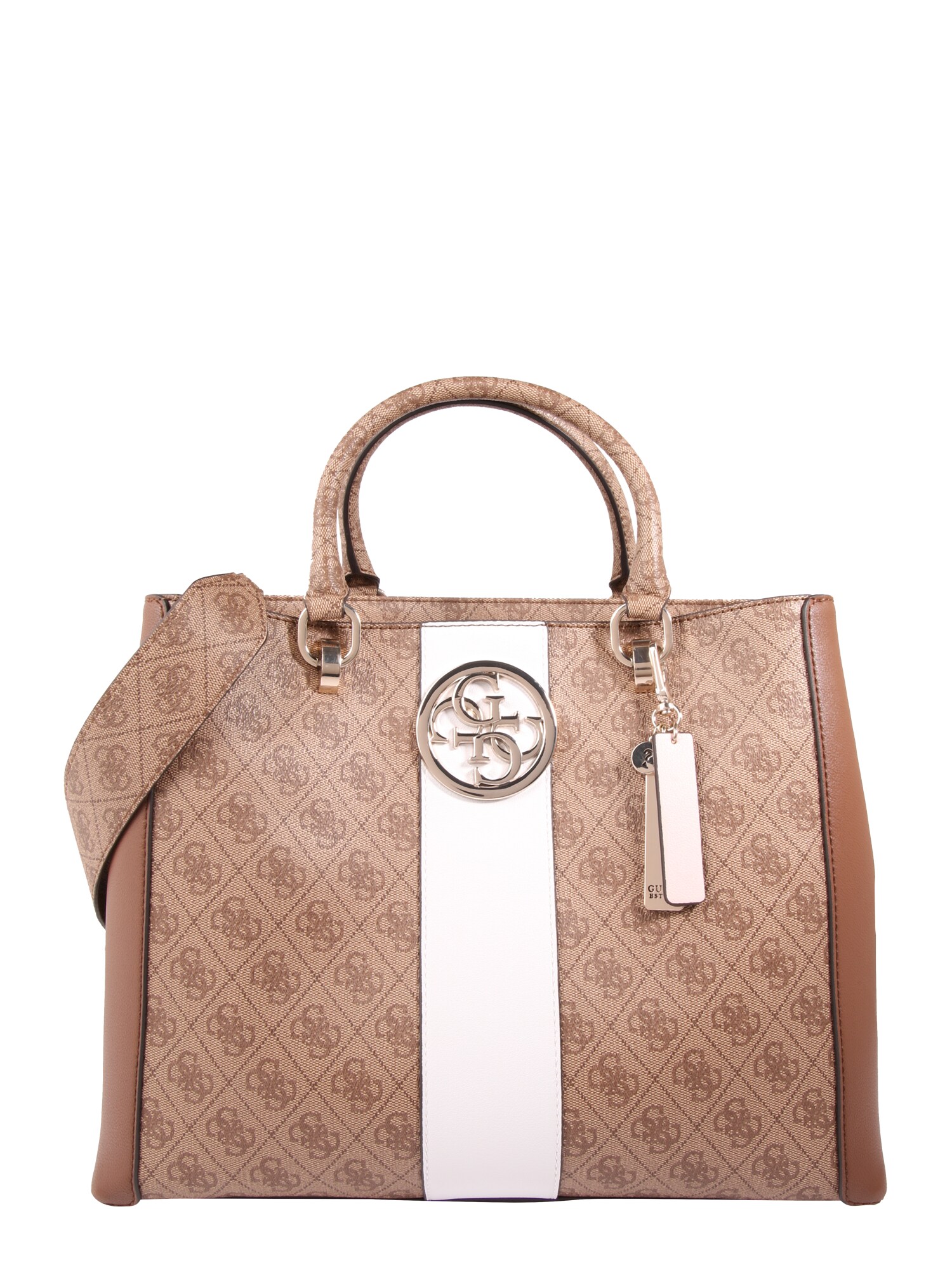 Guess Dames Handtas Bluebelle Carryall Bruin Offwhite guess kopen in de aanbieding