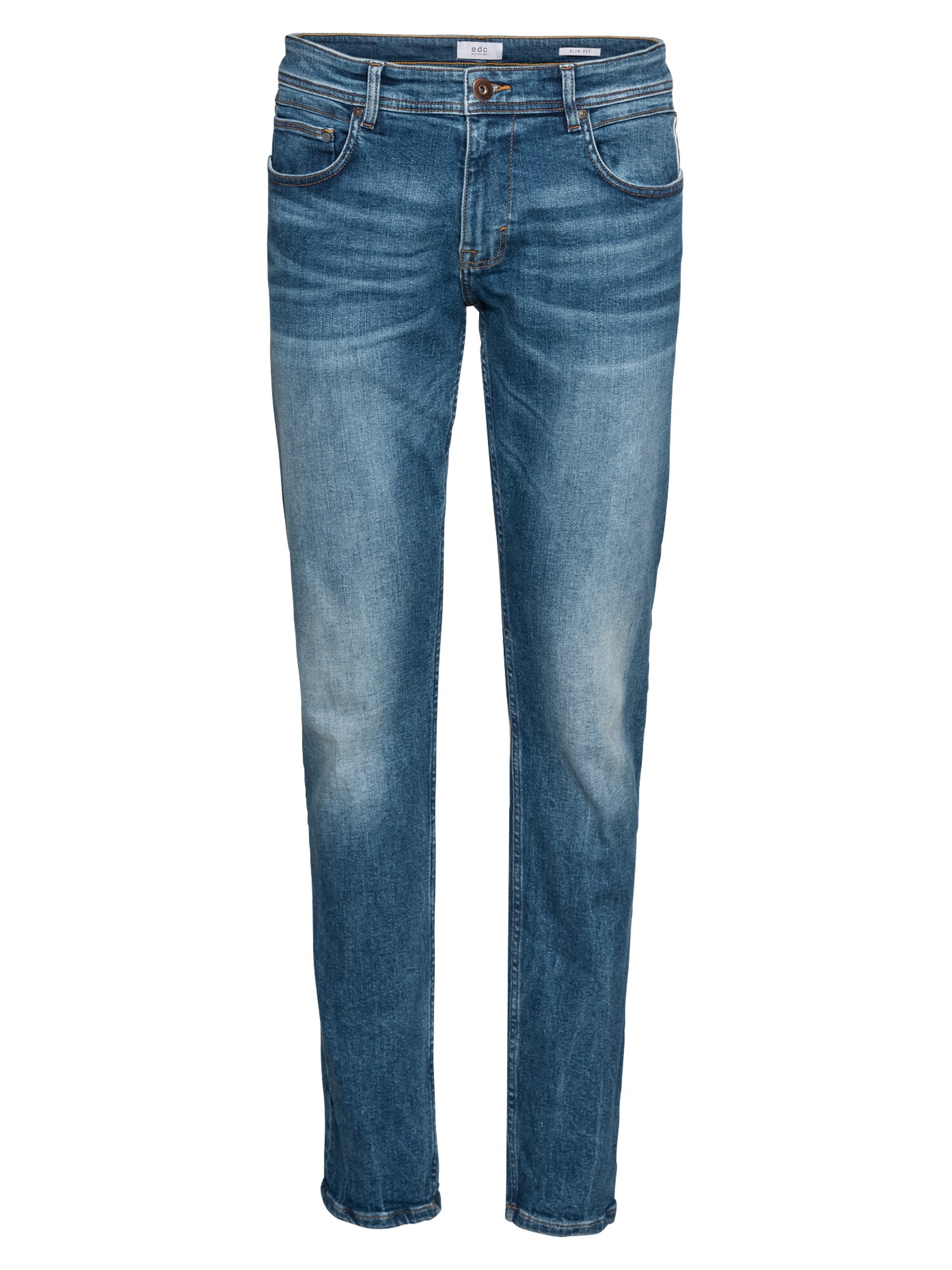 Edc By Esprit Heren Jeans Ocs 5 Pkt Slim Pants Denim Blauw edc by esprit kopen in de aanbieding