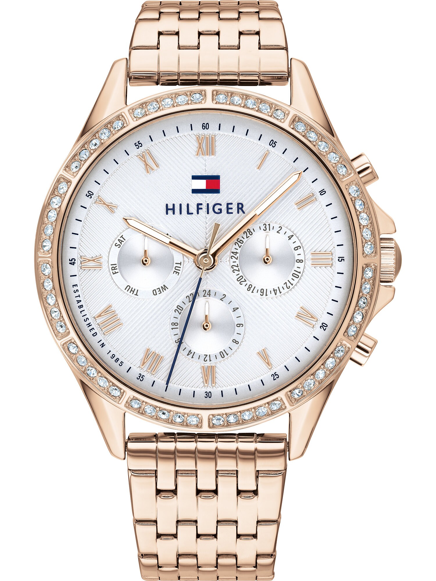TOMMY HILFIGER Analoginis (įprastinio dizaino) laikrodis 'ARI'  balta / rožinio aukso spalva