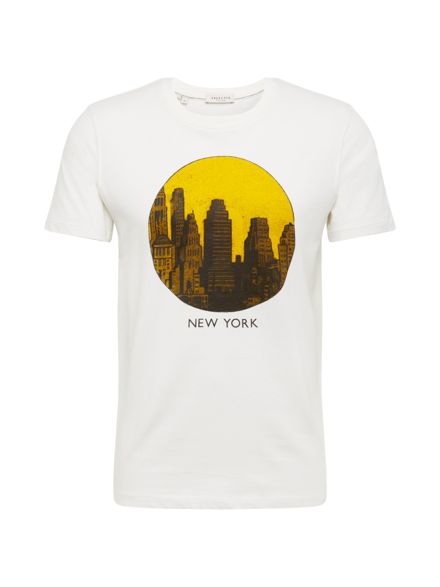 SELECTED HOMME Marškinėliai 'SLHPAUL SS O-NECK TEE W'  ruda / geltona / balkšva