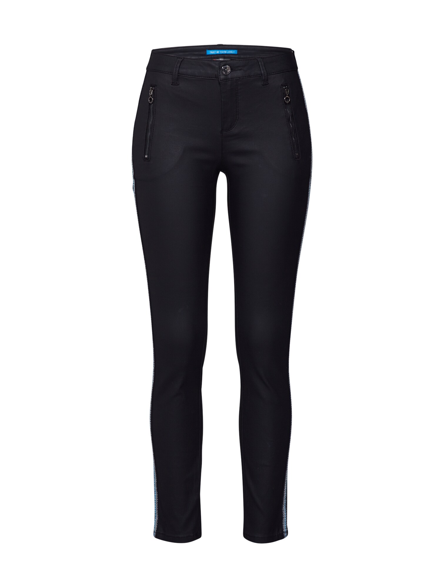 STREET ONE Kelnės 'York Coating Zip MW Slimfit S'  juoda