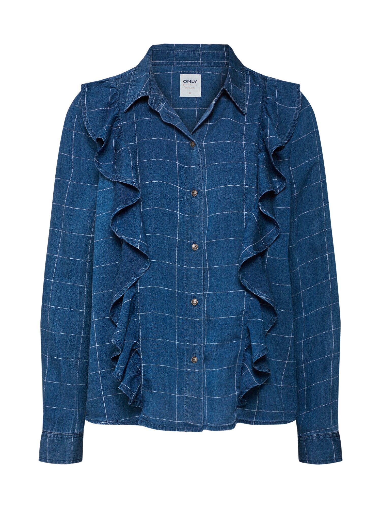 Only Dames Blouse Onlizzy Ls Check Frill Shirt Dnm Blauw only kopen in de aanbieding
