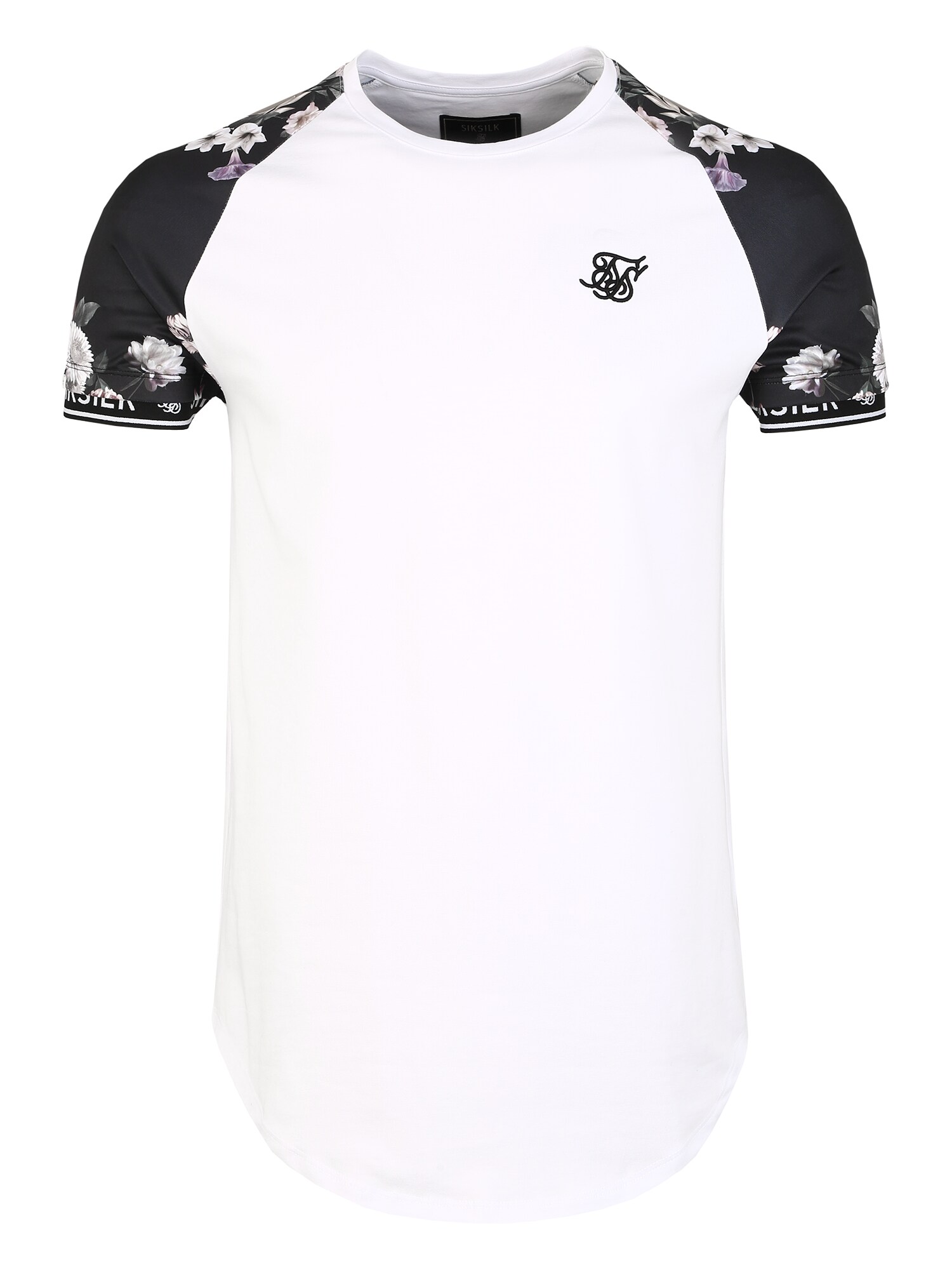 SikSilk Marškinėliai 'siksilk s/s prestige floral inset tech tee'  juoda / balta