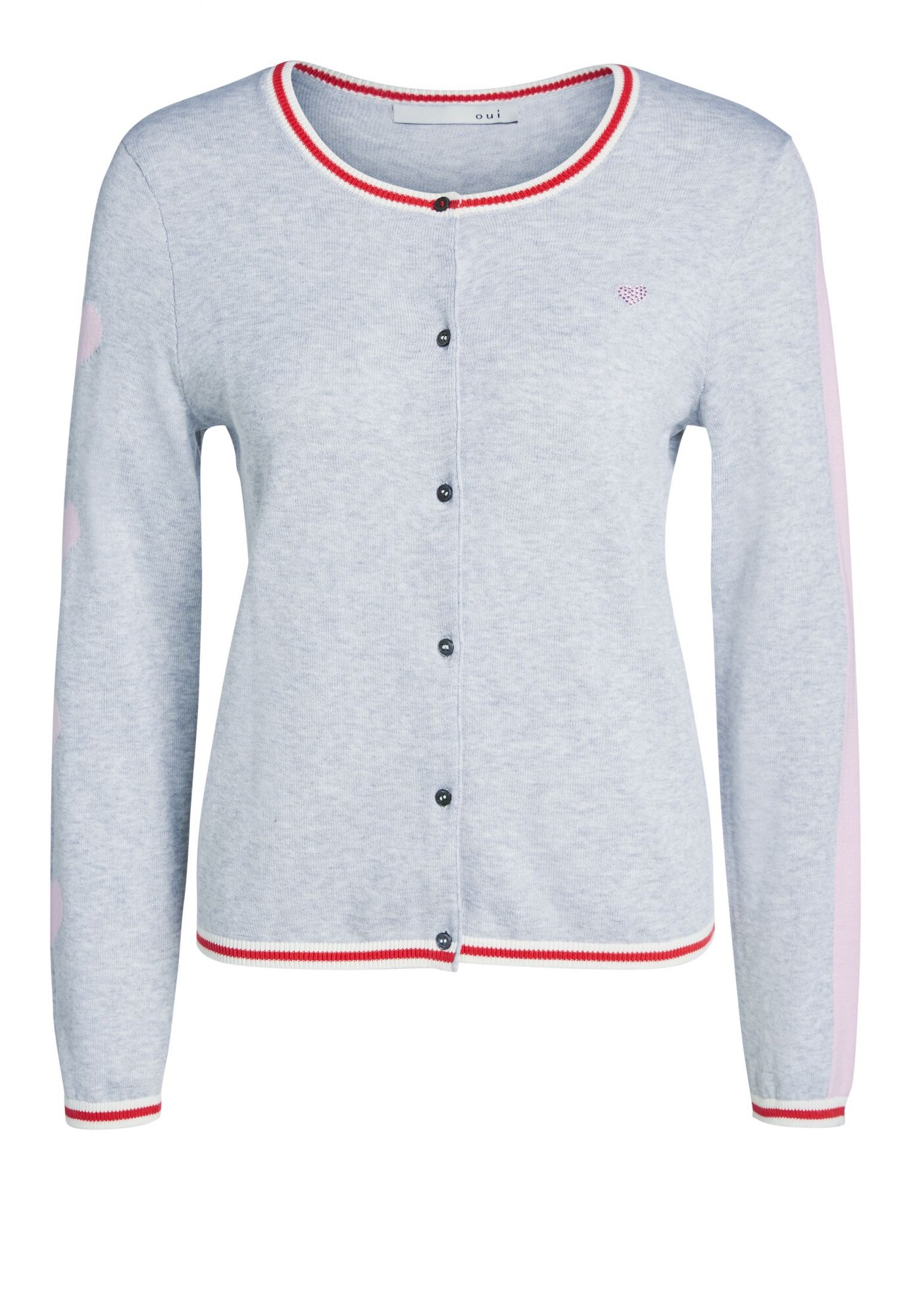 Oui Dames Gebreid Vest Grijs Rosa Rood Wit oui kopen in de aanbieding