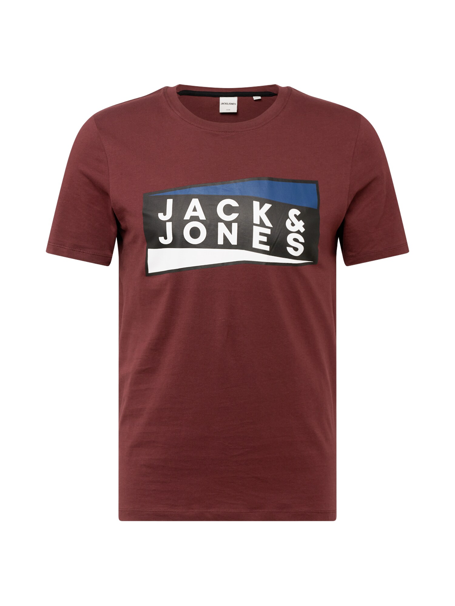 JACK & JONES Marškinėliai 'SHAUN'  vyno raudona spalva / balta / juoda / mėlyna