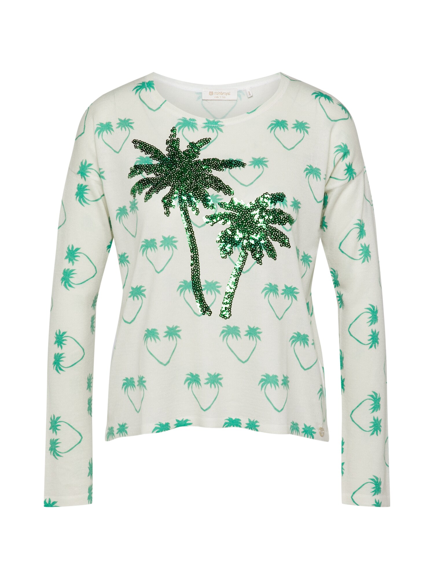 Rich Royal Dames Trui Palm Tree Print Creme Groen rich royal kopen in de aanbieding