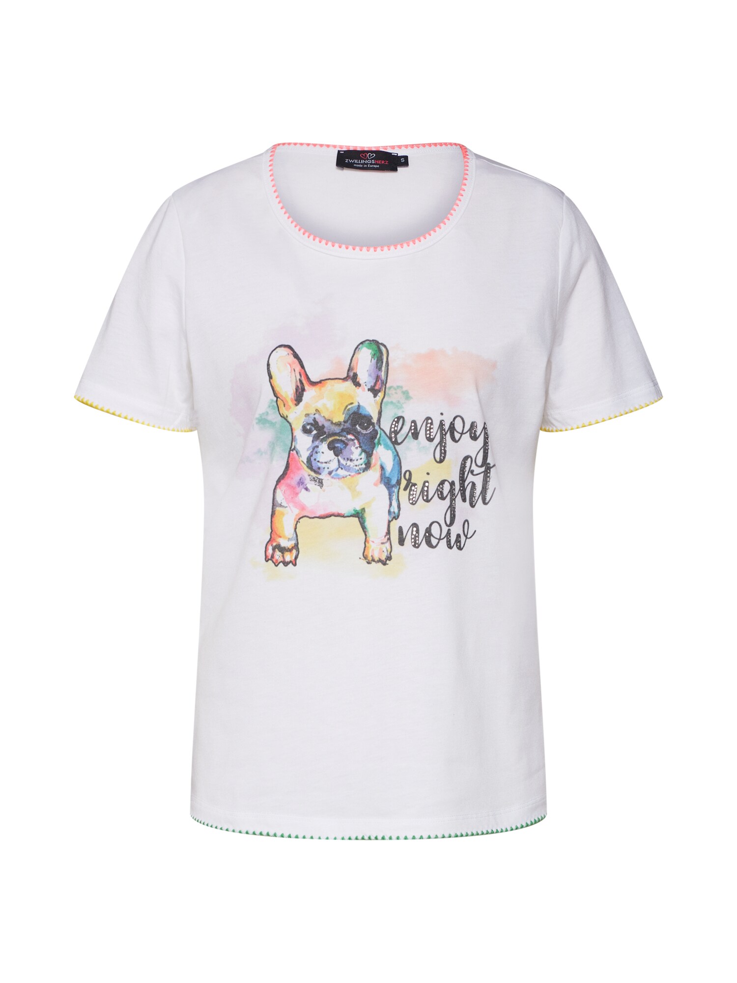 Zwillingsherz Dames Shirt Frenchie Gemengde Kleuren Wit zwillingsherz kopen in de aanbieding