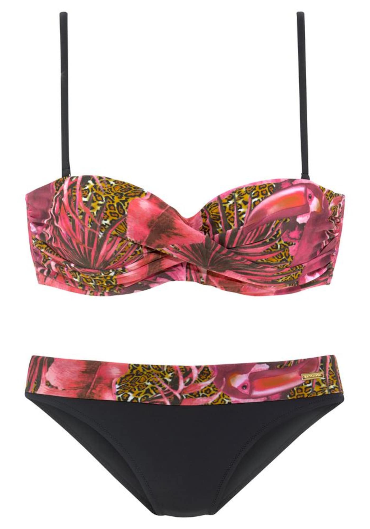 LASCANA Costum de baie două piese  verde / roz / roși aprins / negru