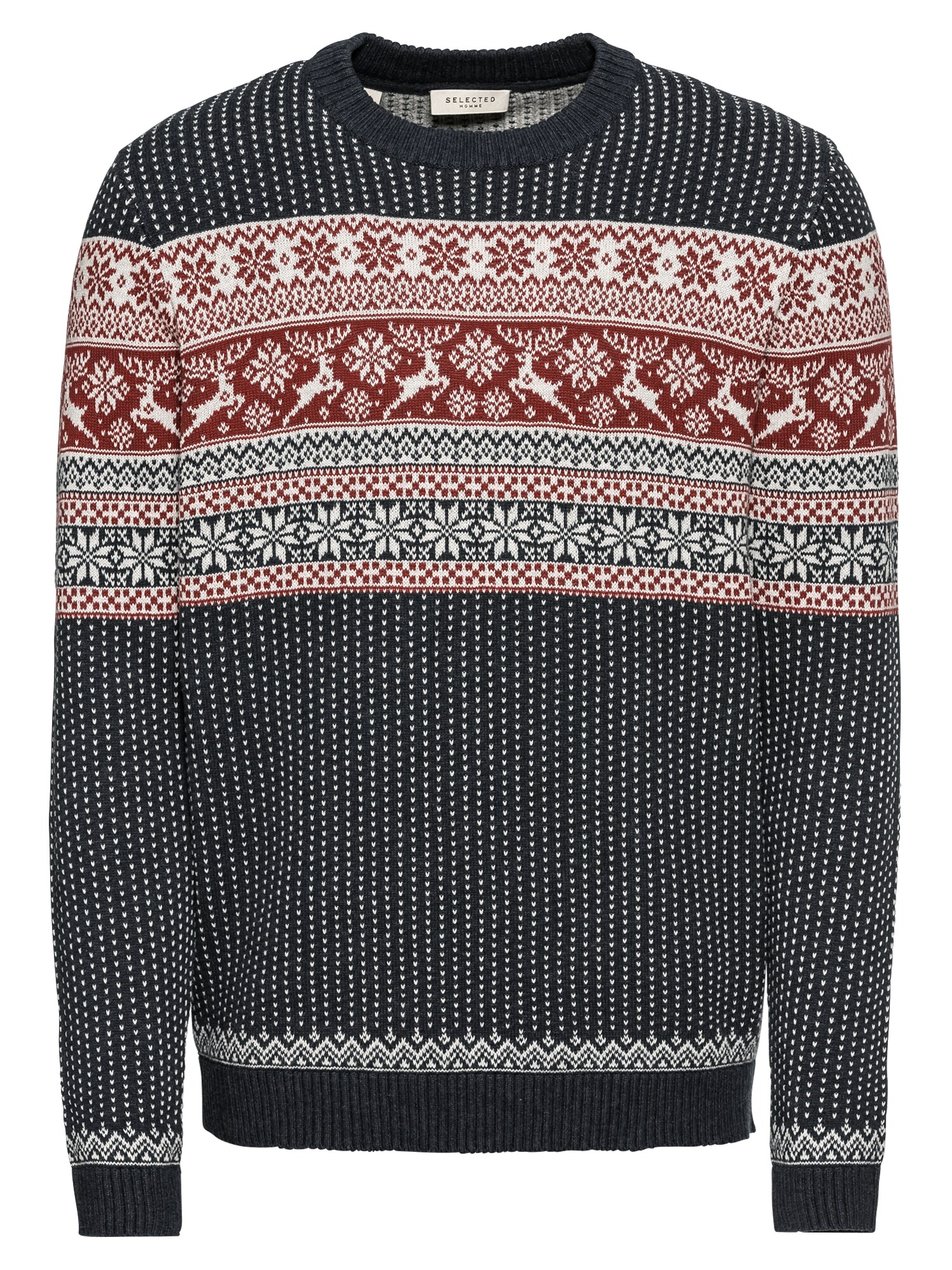 Selected Homme Heren Trui Slhdeer Saffier Wijnrood Wit selected homme kopen in de aanbieding