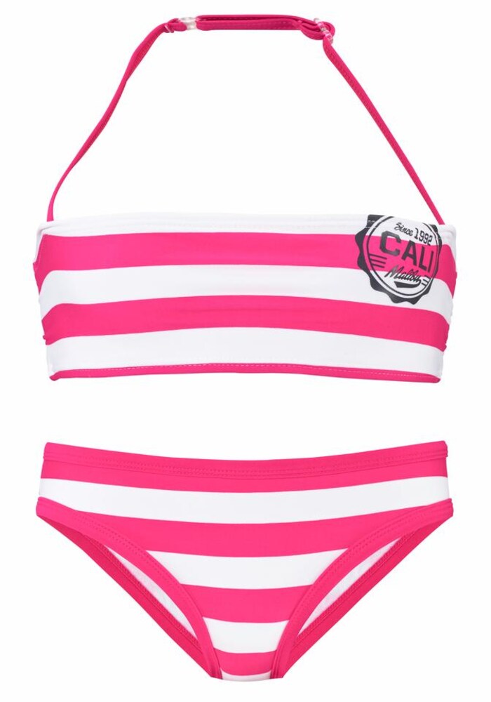 BENCH Bandeau-Bikini Mädchen Größe 170/176 pink / schwarz / weiß