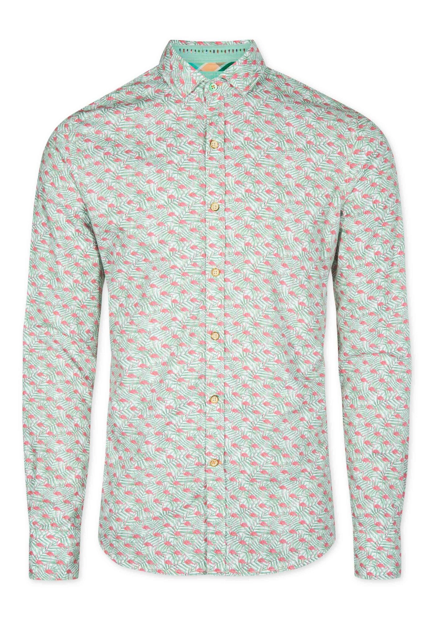 Colours Sons Heren Overhemd Wilson Groen Pink Wit colours sons kopen in de aanbieding