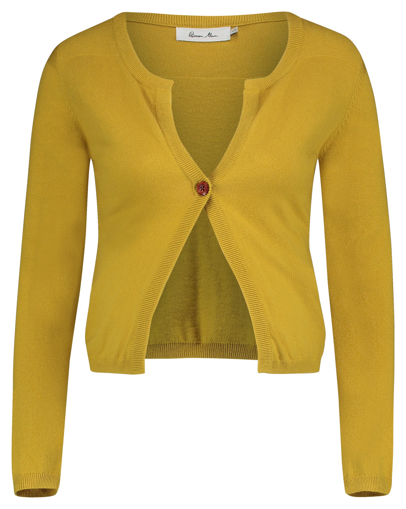 Queen Mum Dames Gebreid Vest Mosterd queen mum kopen in de aanbieding