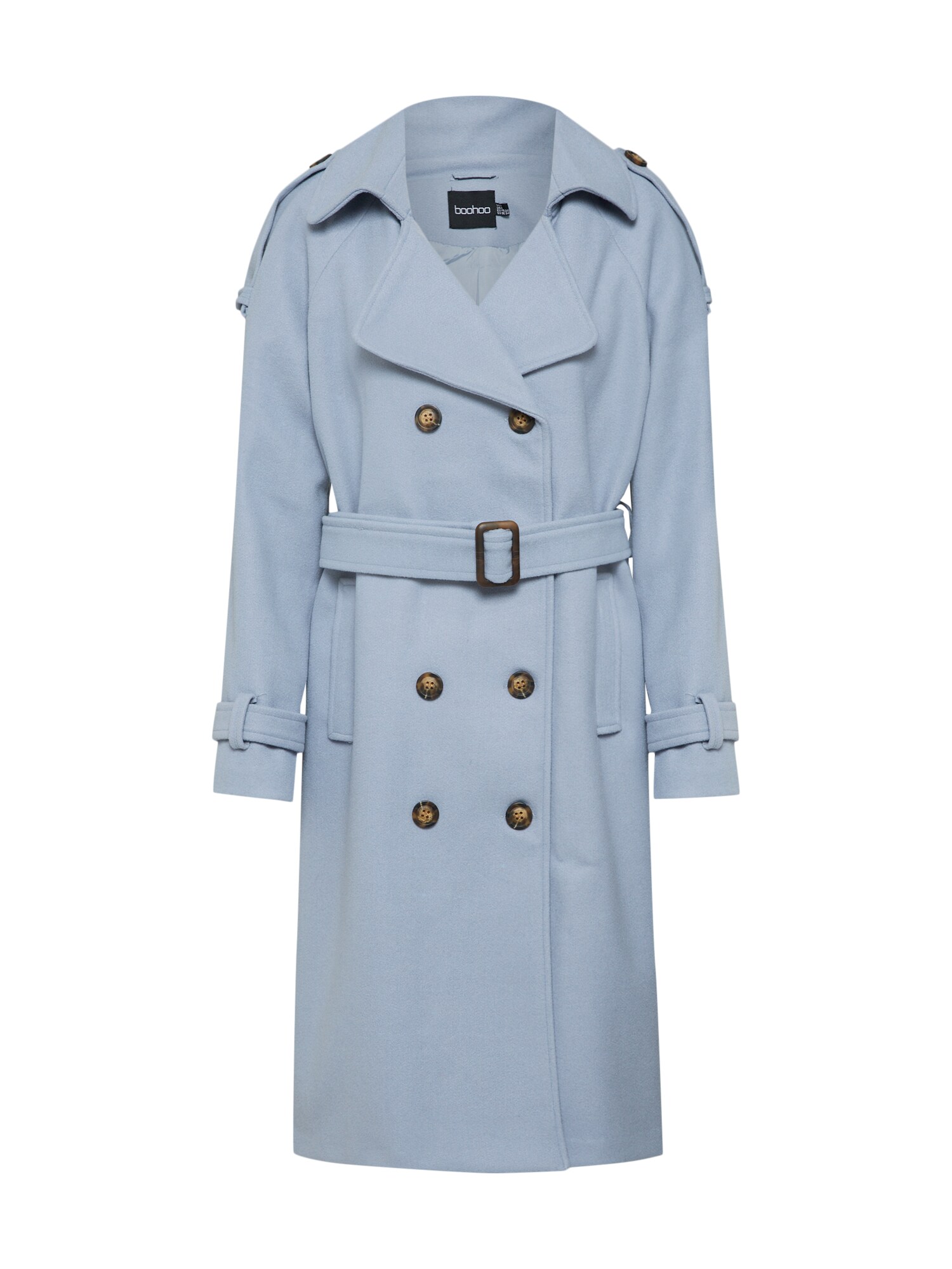 Boohoo Dames Tussenmantel Imogen Belted Wool Look Trench Lichtblauw boohoo kopen in de aanbieding