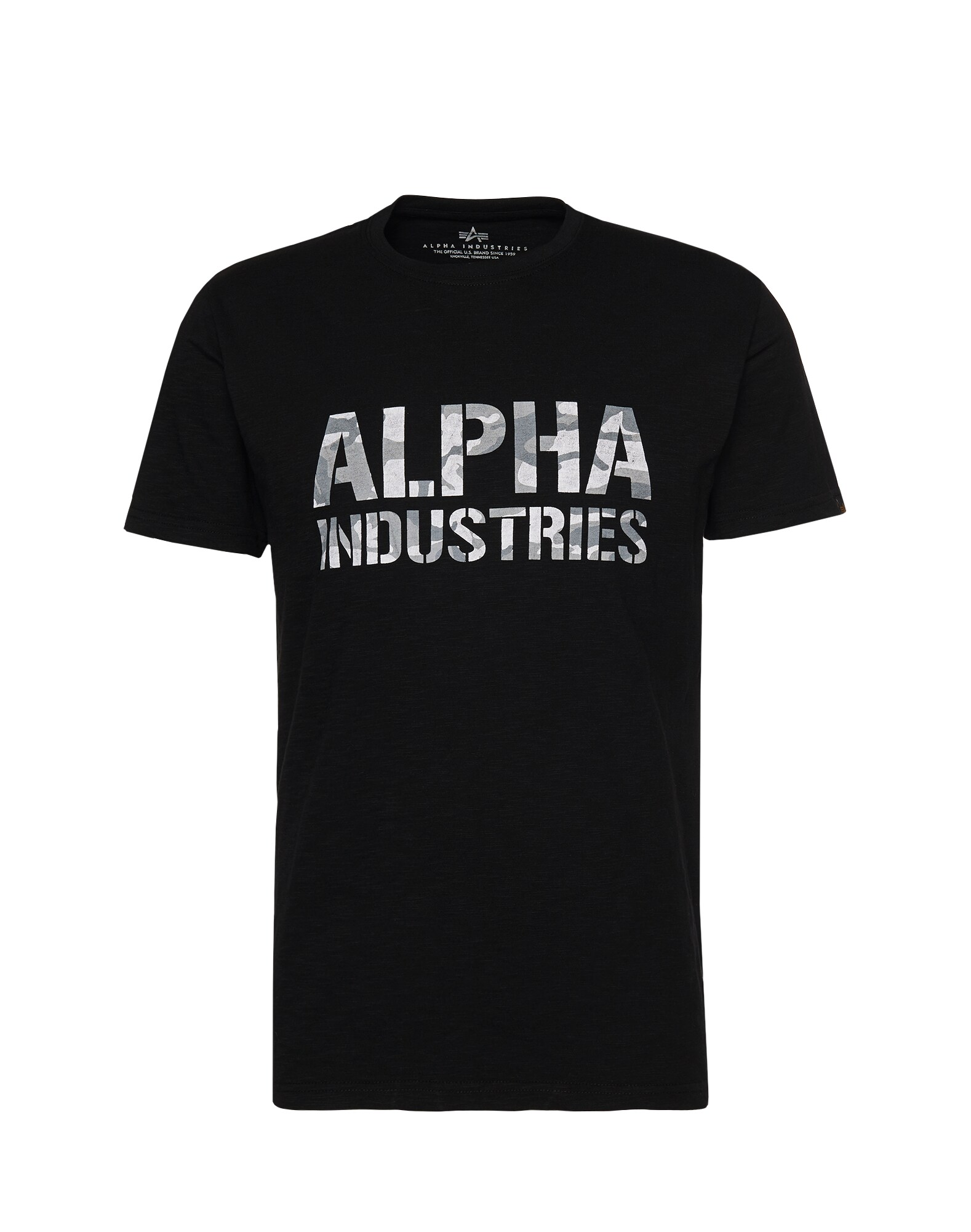 ALPHA INDUSTRIES Marškinėliai 'Camo'  juoda / balta