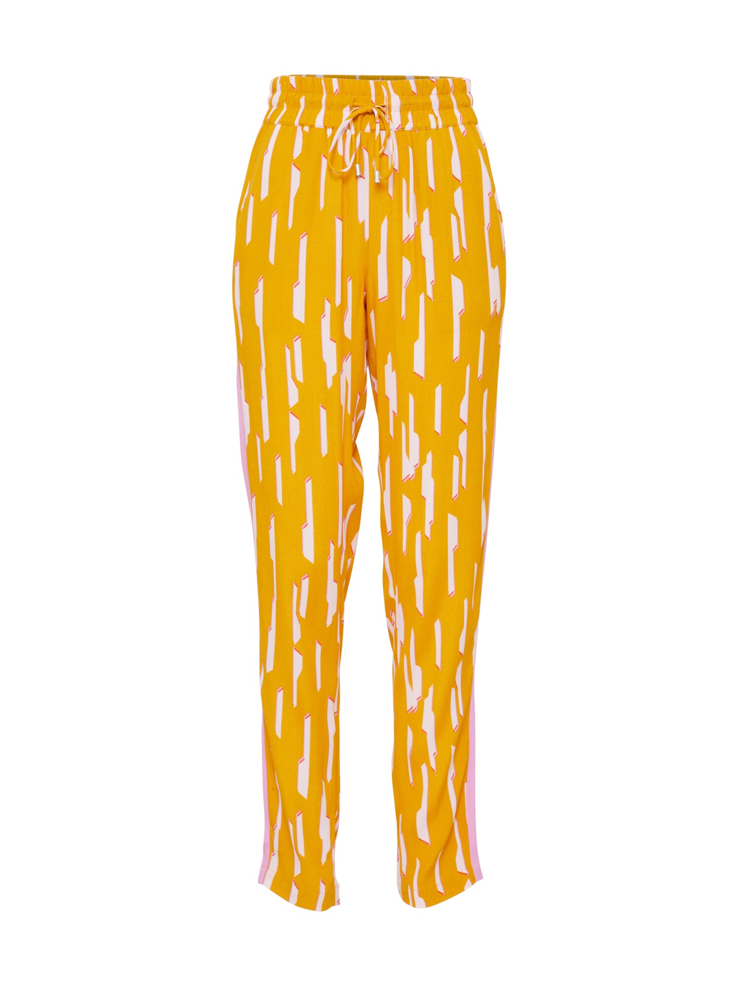 Mbym Dames Bandplooibroek Monette Geel Rosa Wit mbym kopen in de aanbieding