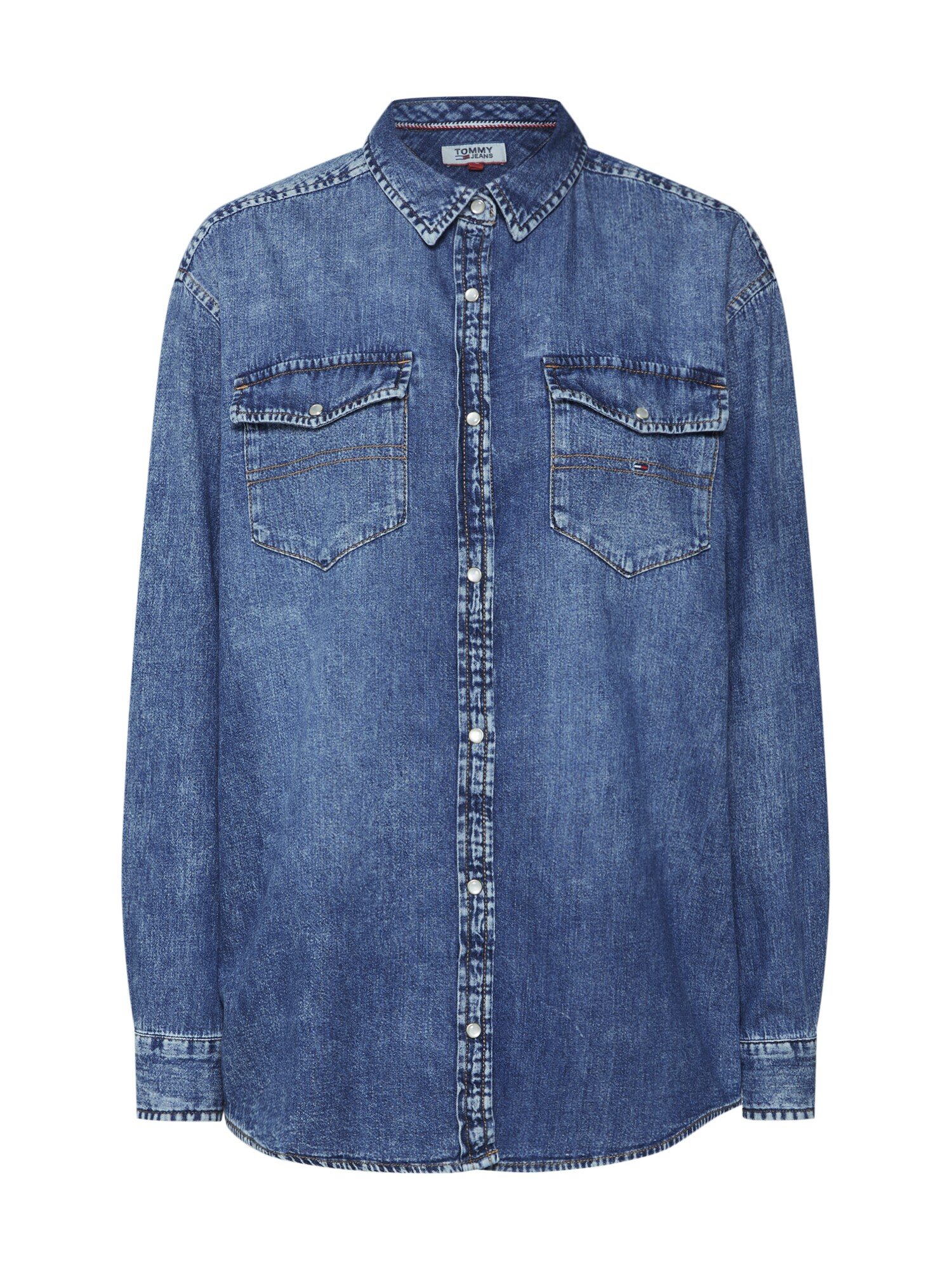 Tommy Jeans Dames Blouse Blauw Denim tommy jeans kopen in de aanbieding