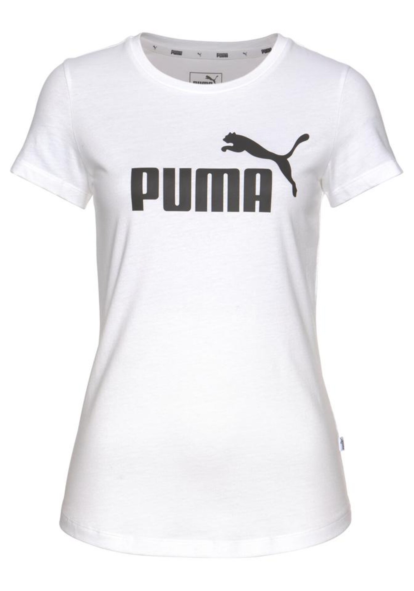 PUMA Sportiniai marškinėliai 'ESSENTIAL LOGO'  juoda / balta